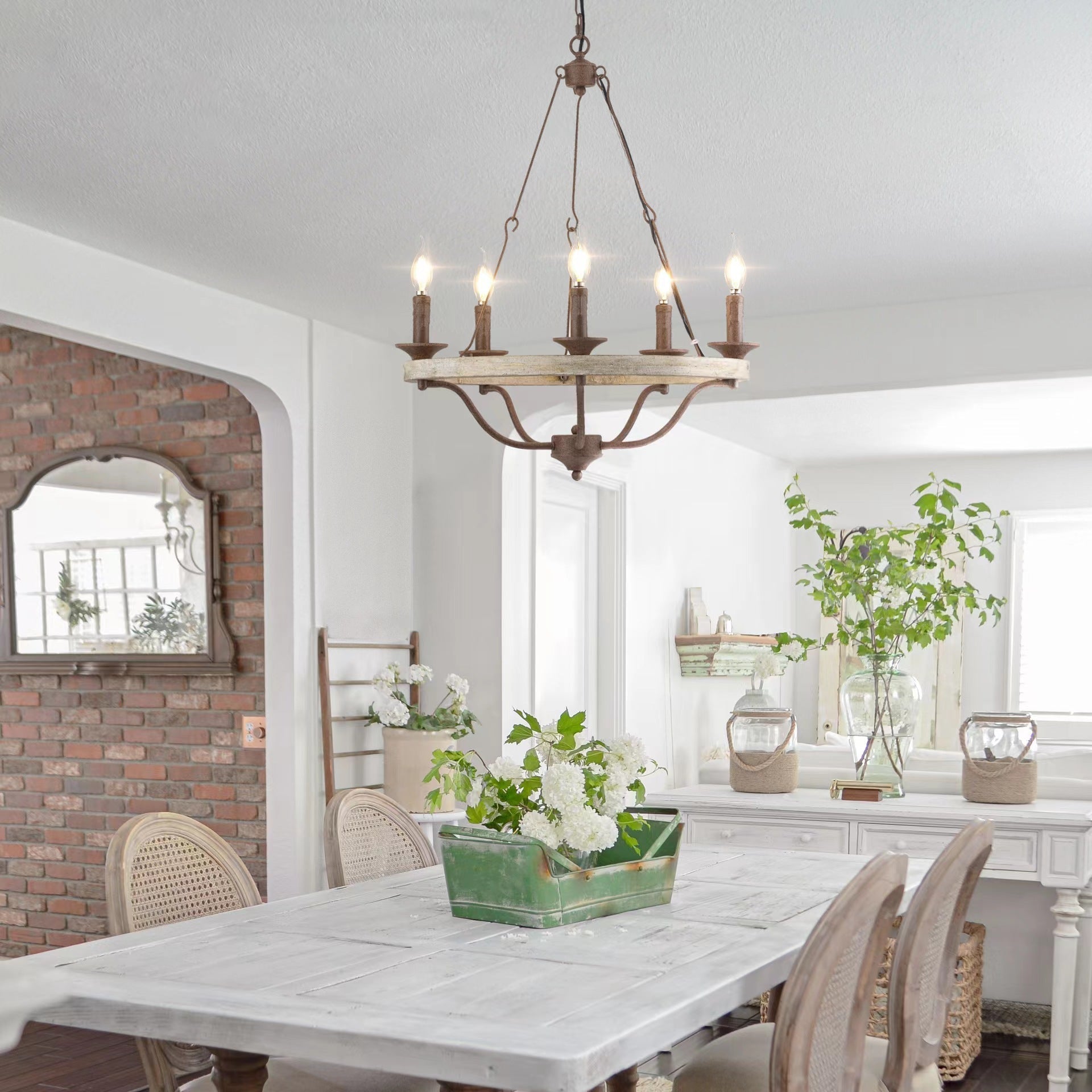 Rosalind Vintage Industrial Wheeler Wooden Chandelier - Letslighting