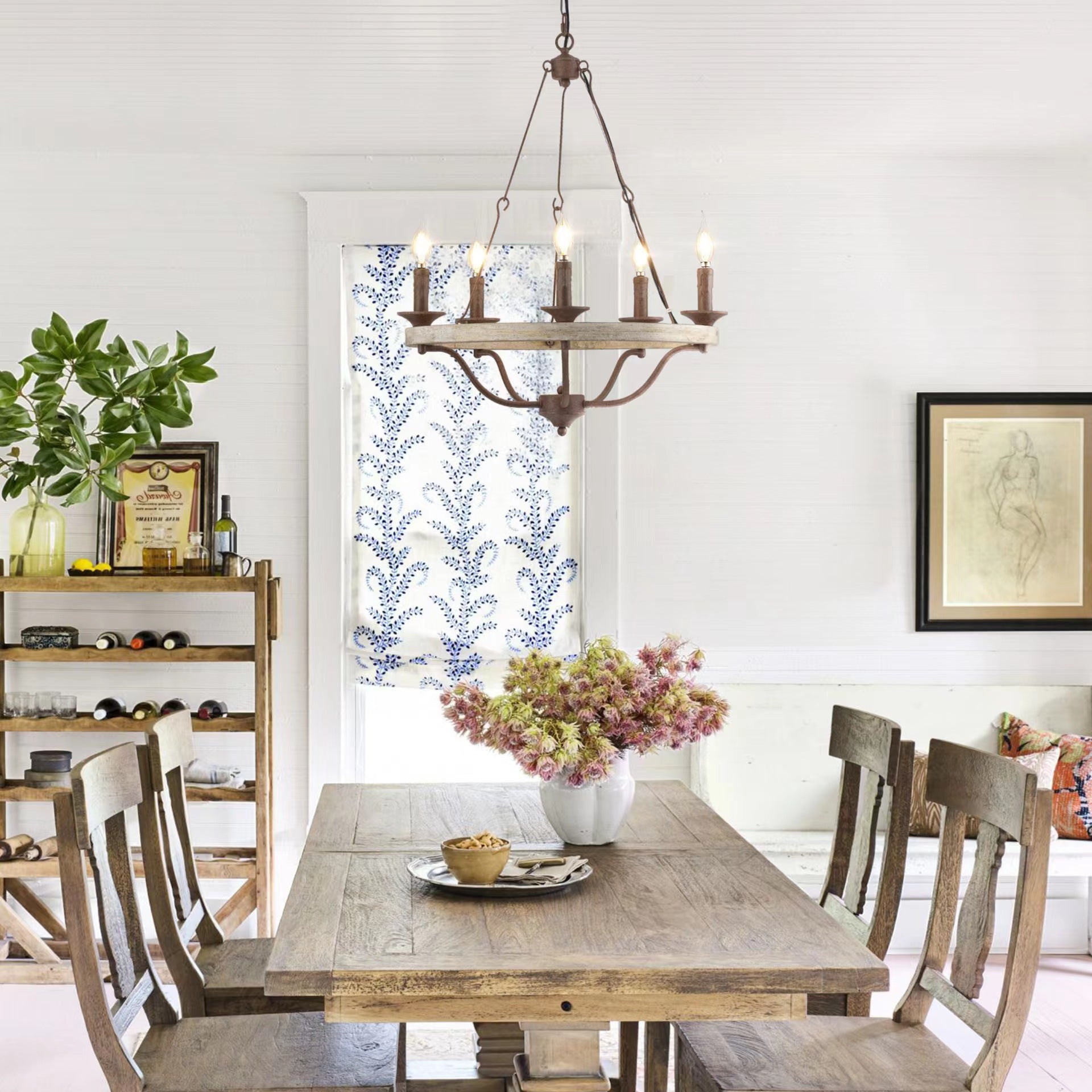 Rosalind Vintage Industrial Wheeler Wooden Chandelier - Letslighting