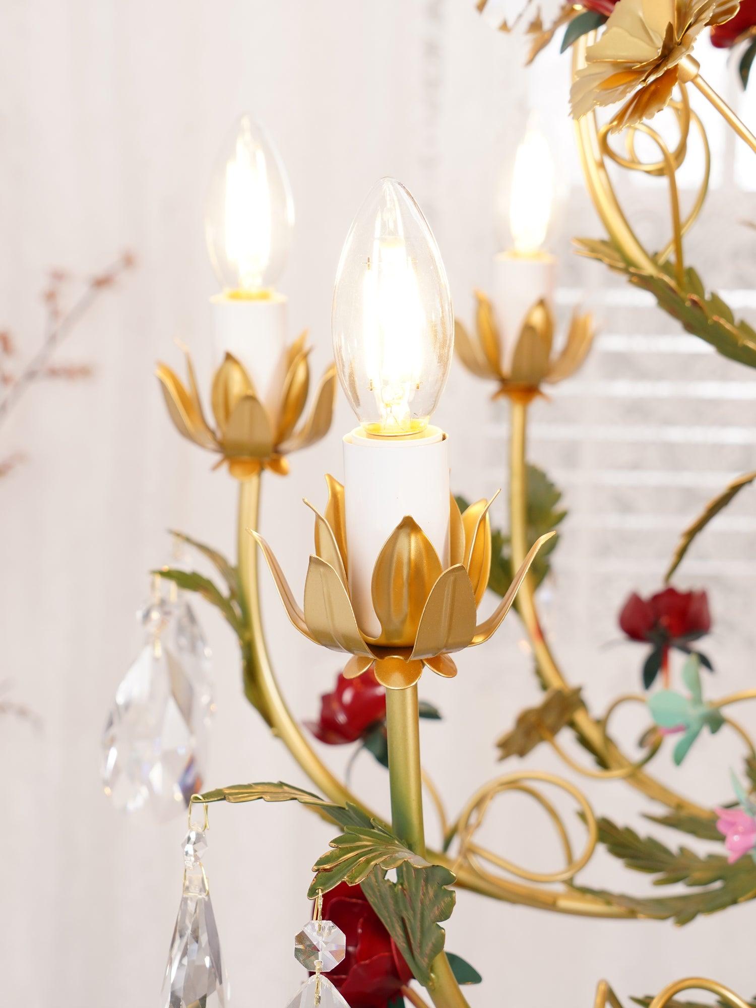 Lustra Chandelier Brass Floral Rose Crystal Candle - Letslighting
