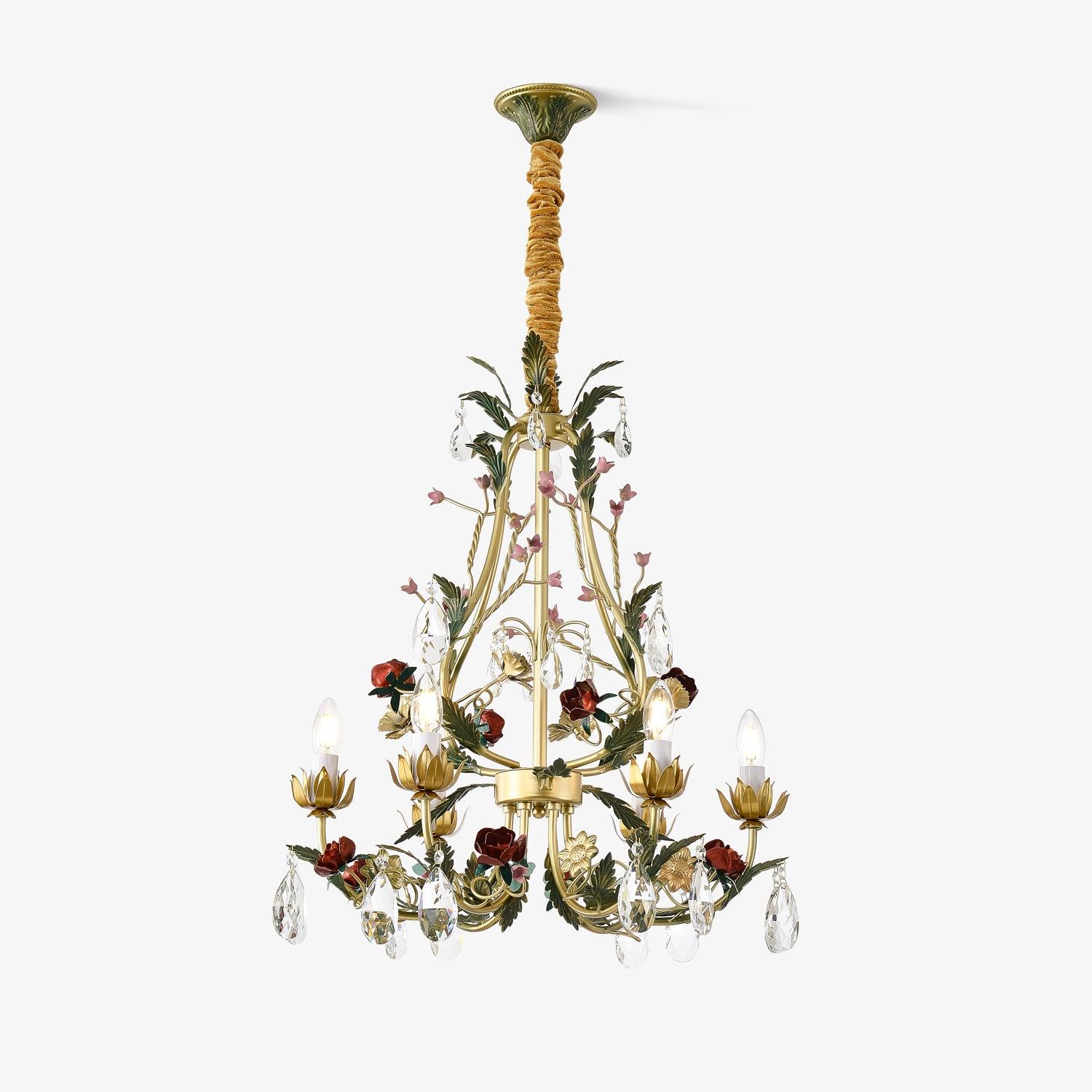Lustra Chandelier Brass Floral Rose Crystal Candle - Letslighting
