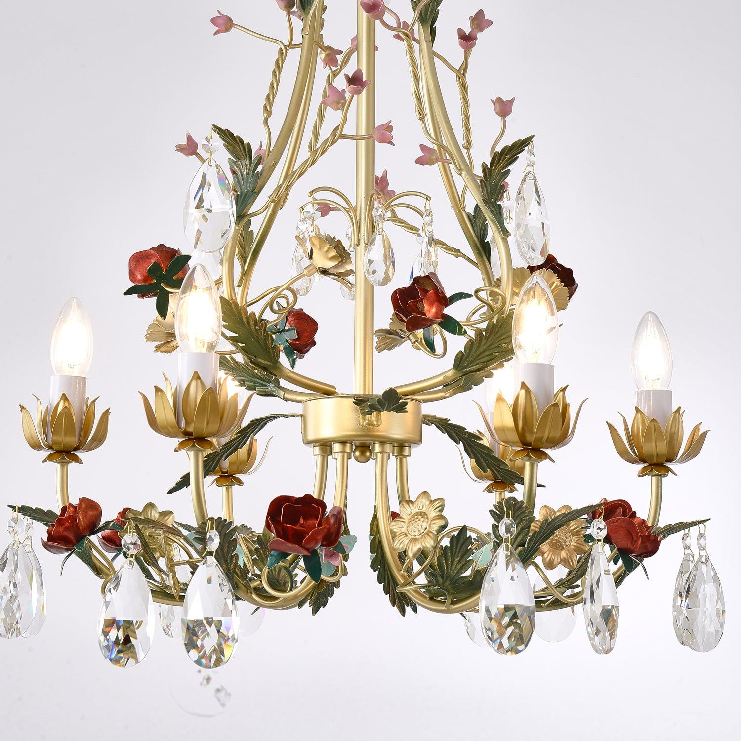 Lustra Chandelier Brass Floral Rose Crystal Candle - Letslighting