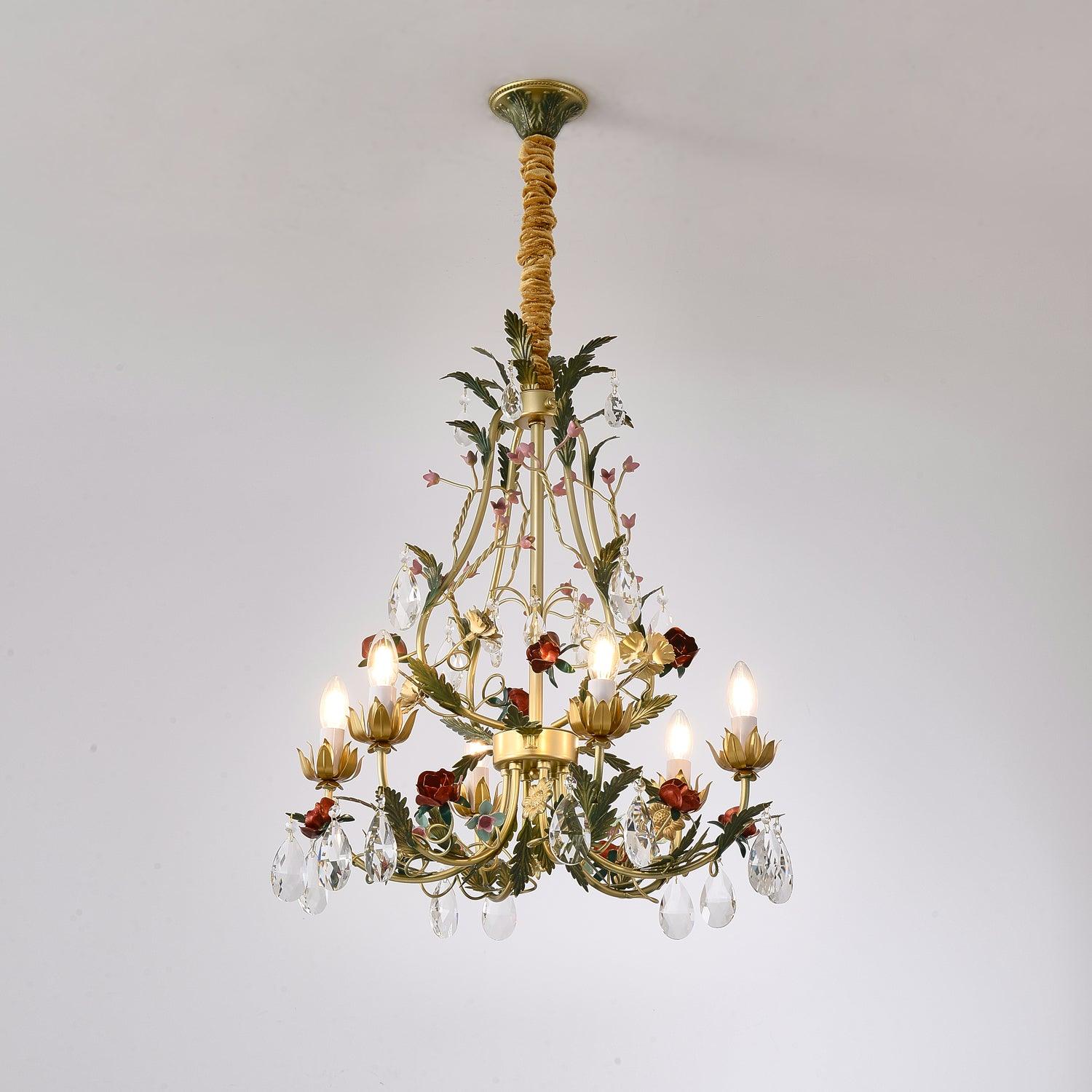 Lustra Chandelier Brass Floral Rose Crystal Candle - Letslighting