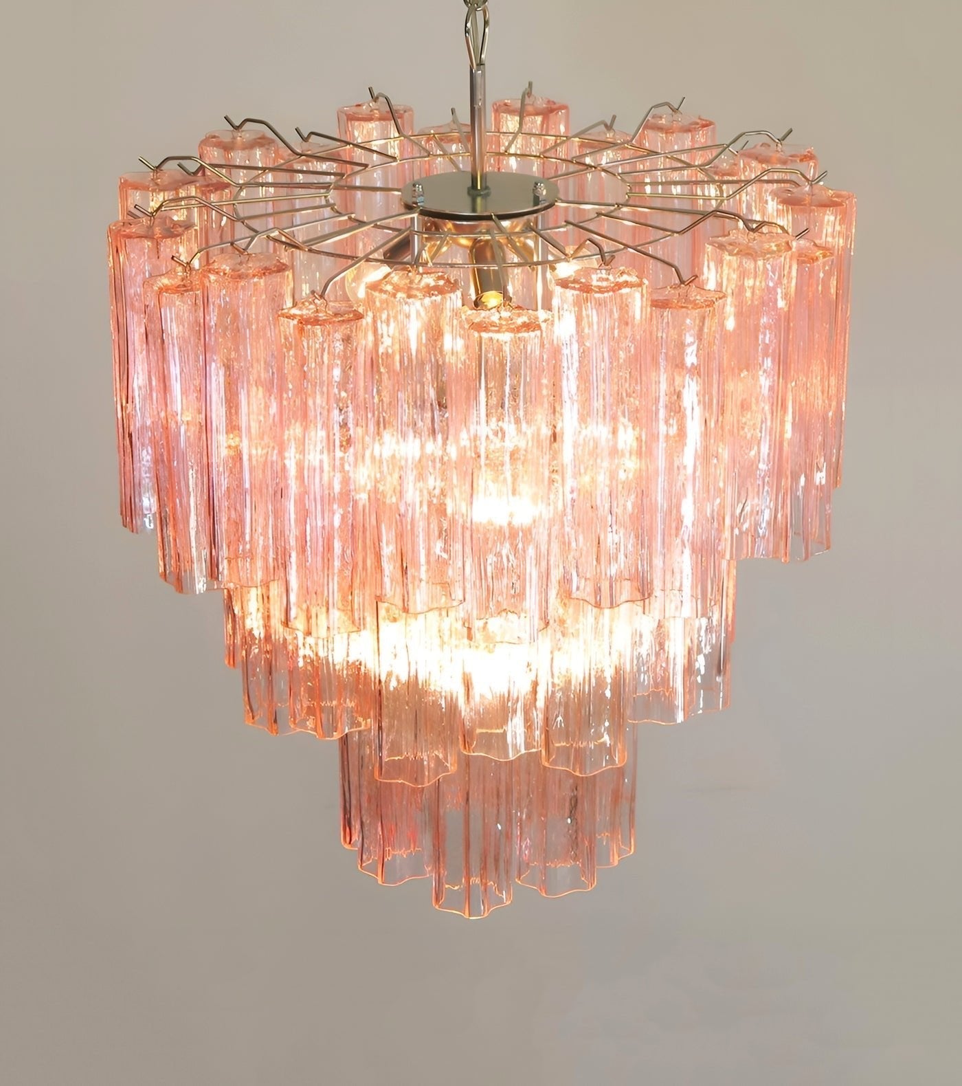 Aurora Chandelier Pink Glass Tubes Layered Modern - Letslighting