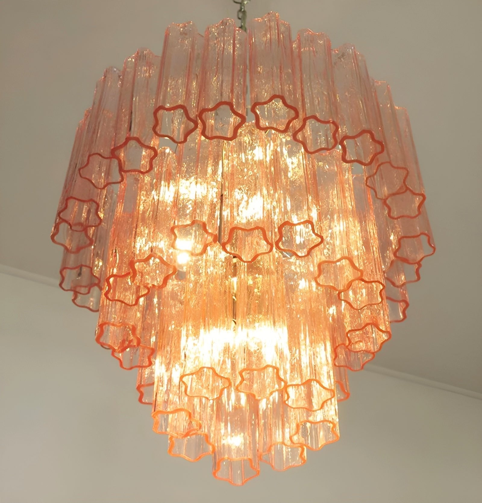 Aurora Chandelier Pink Glass Tubes Layered Modern - Letslighting