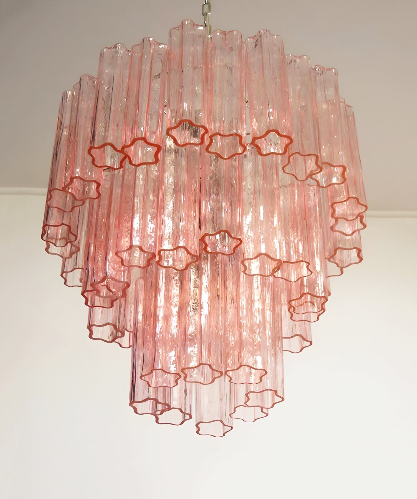 Aurora Chandelier Pink Glass Tubes Layered Modern - Letslighting
