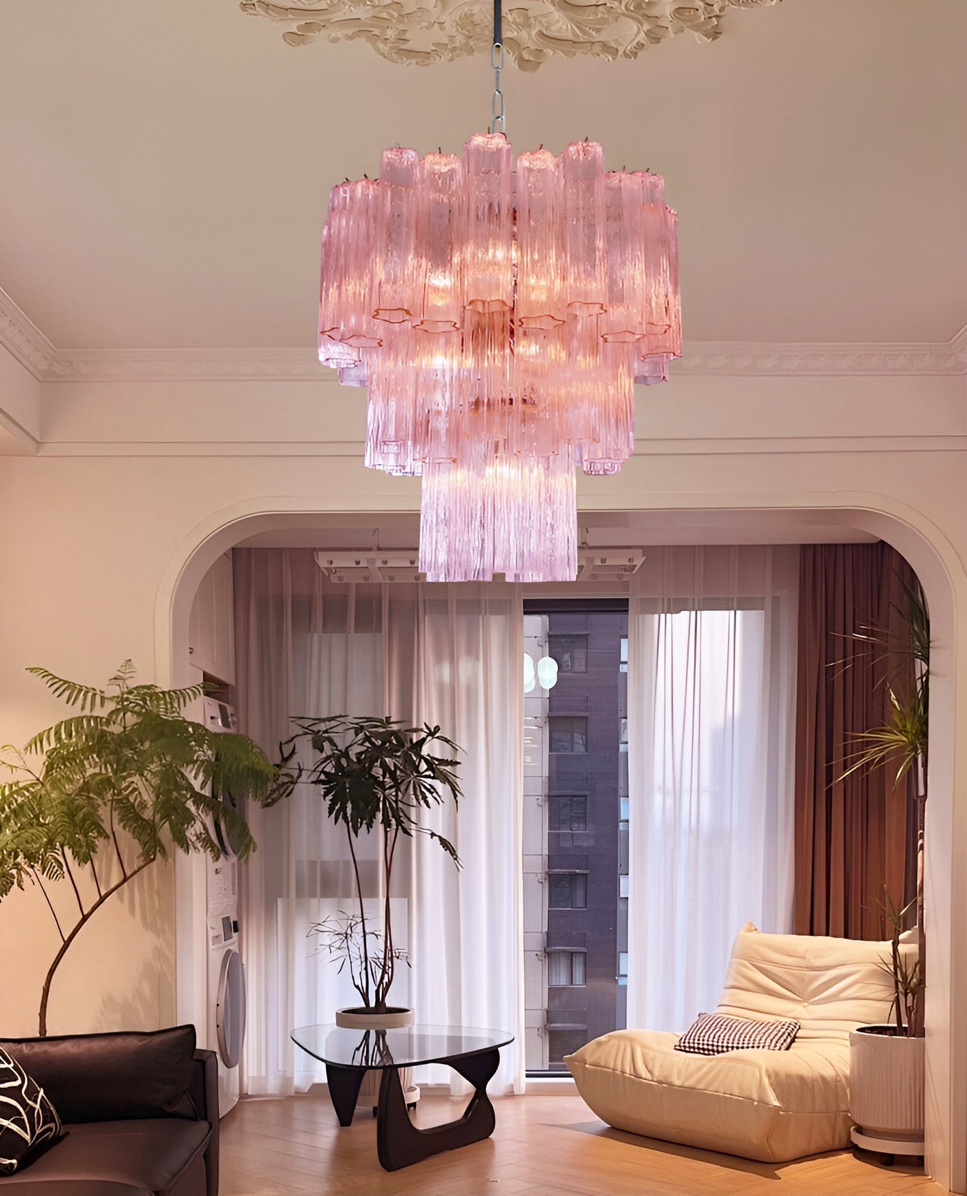 Aurora Chandelier Pink Glass Tubes Layered Modern - Letslighting