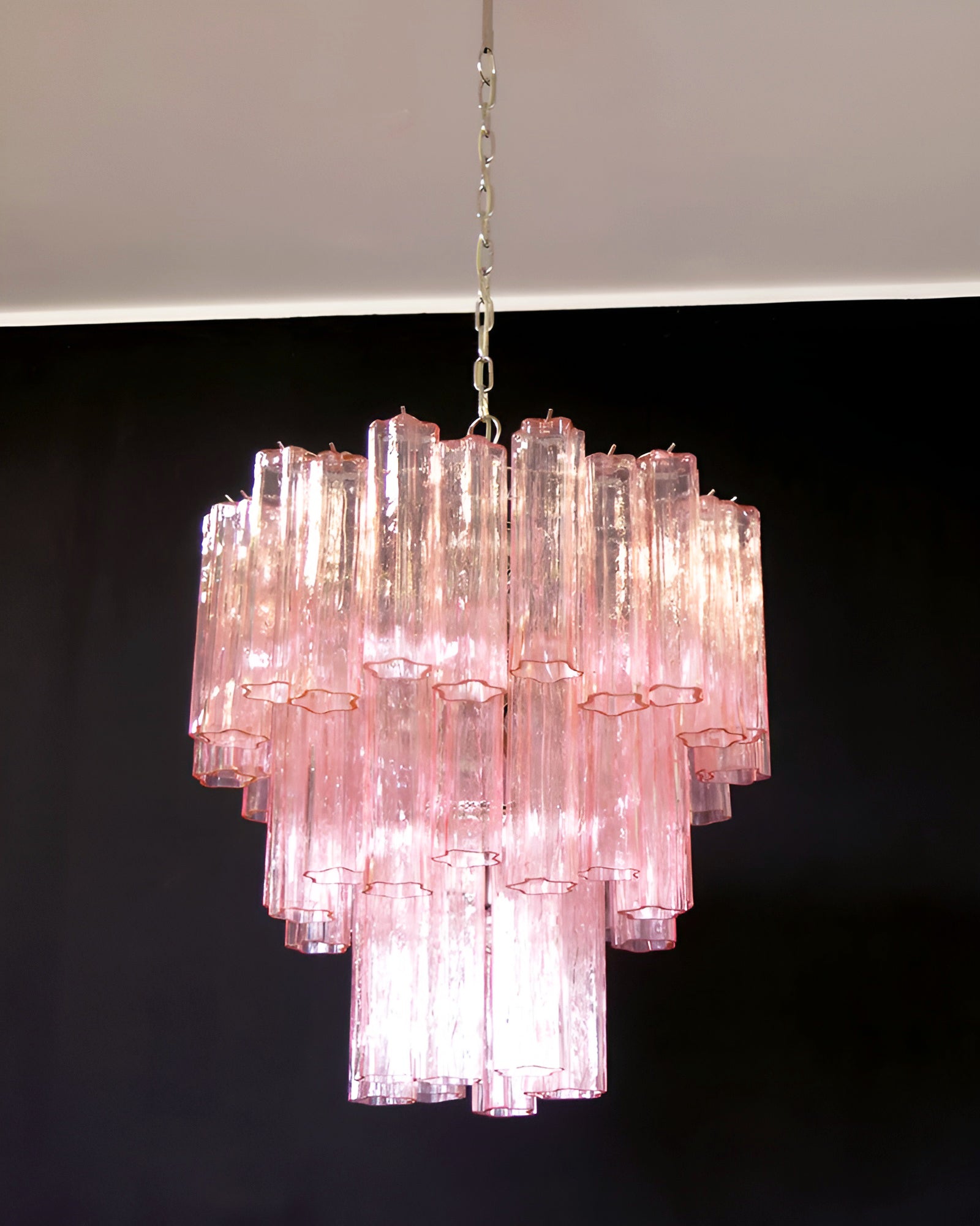 Aurora Chandelier Pink Glass Tubes Layered Modern - Letslighting