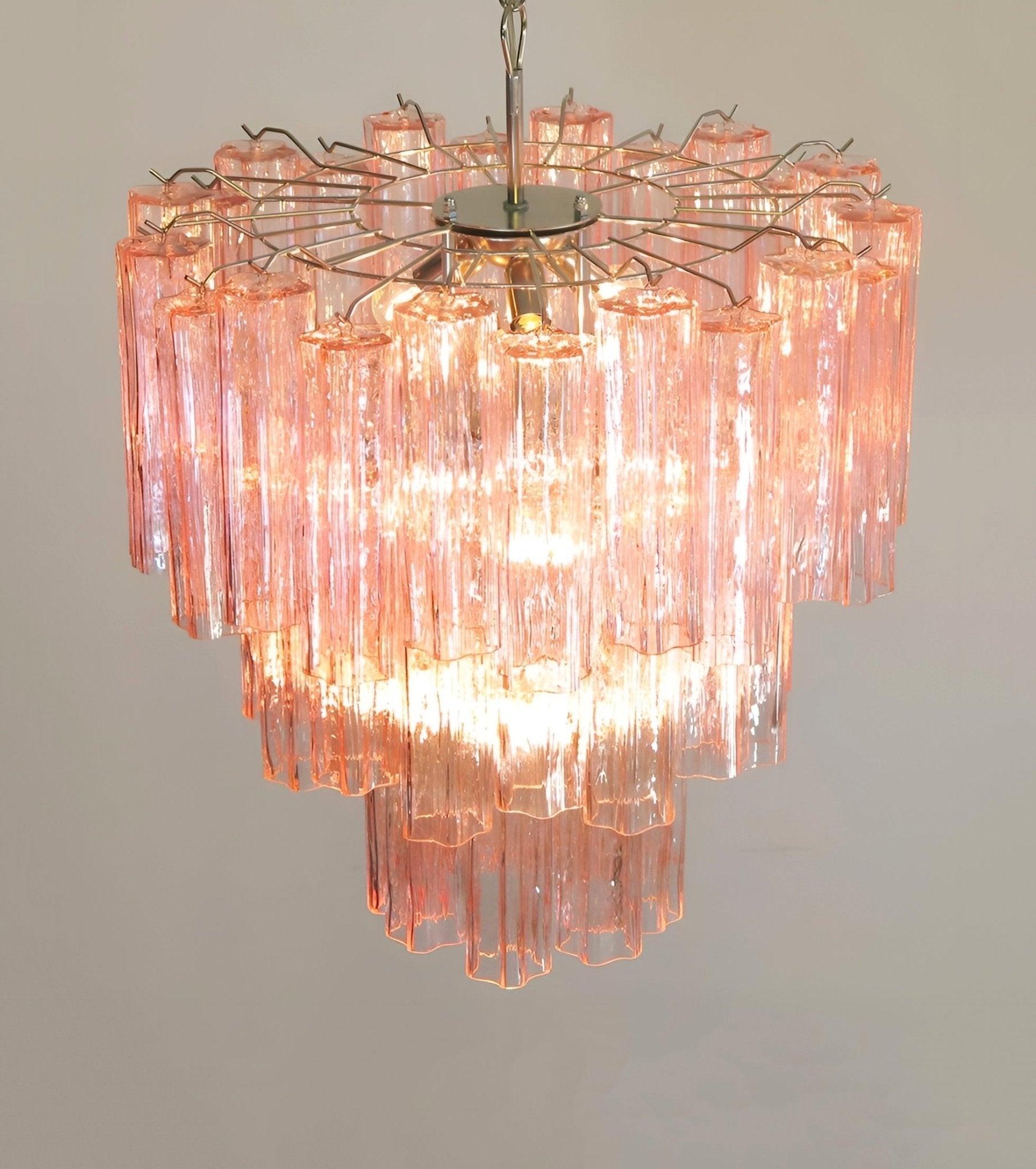 Aurora Chandelier Pink Glass Tubes Layered Modern - Letslighting