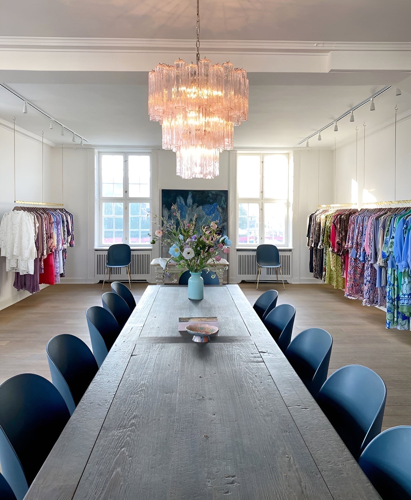 Aurora Chandelier Pink Glass Tubes Layered Modern - Letslighting