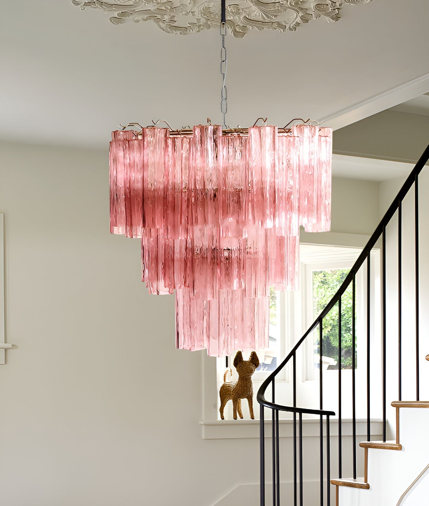 Aurora Chandelier Pink Glass Tubes Layered Modern - Letslighting