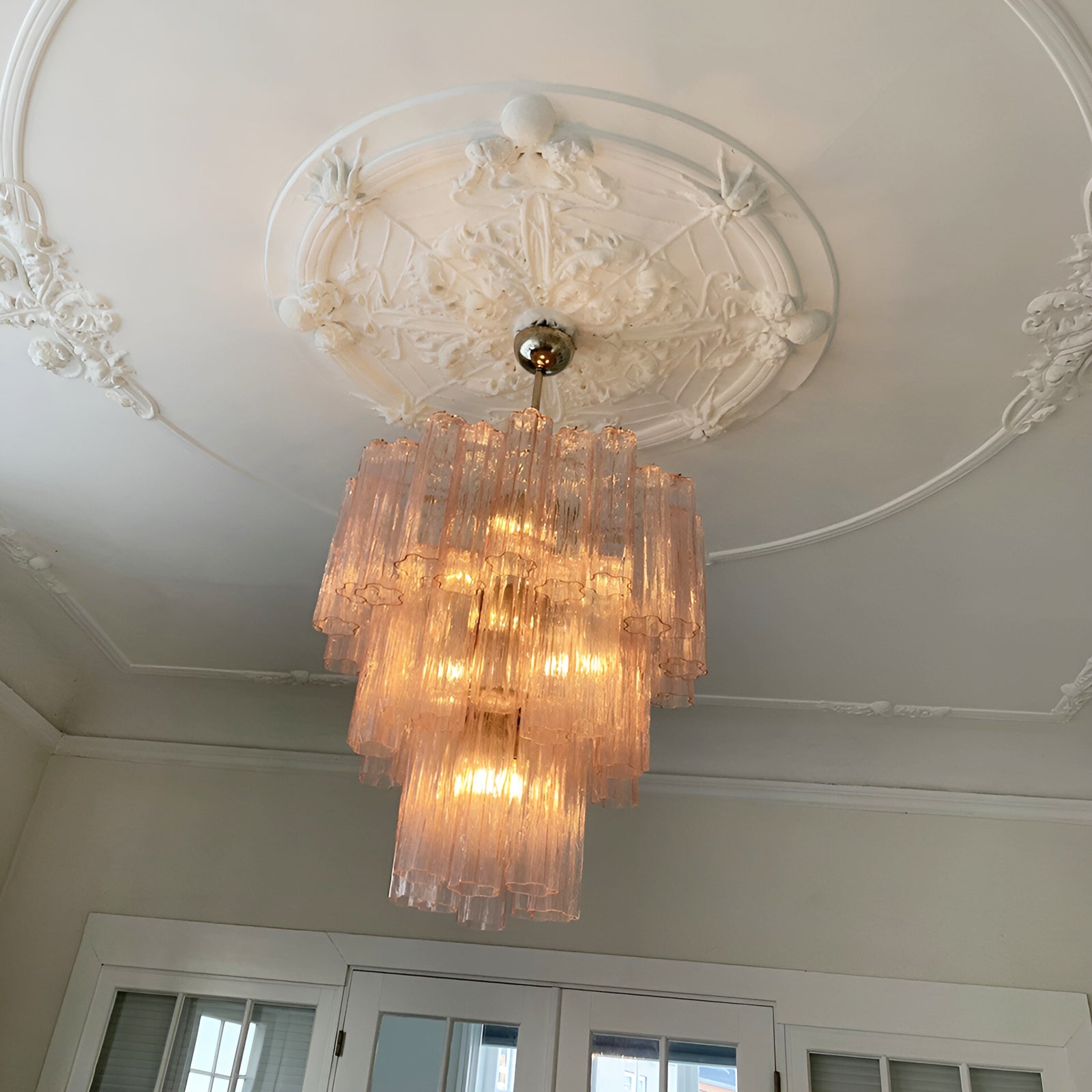 Aurora Chandelier Pink Glass Tubes Layered Modern - Letslighting