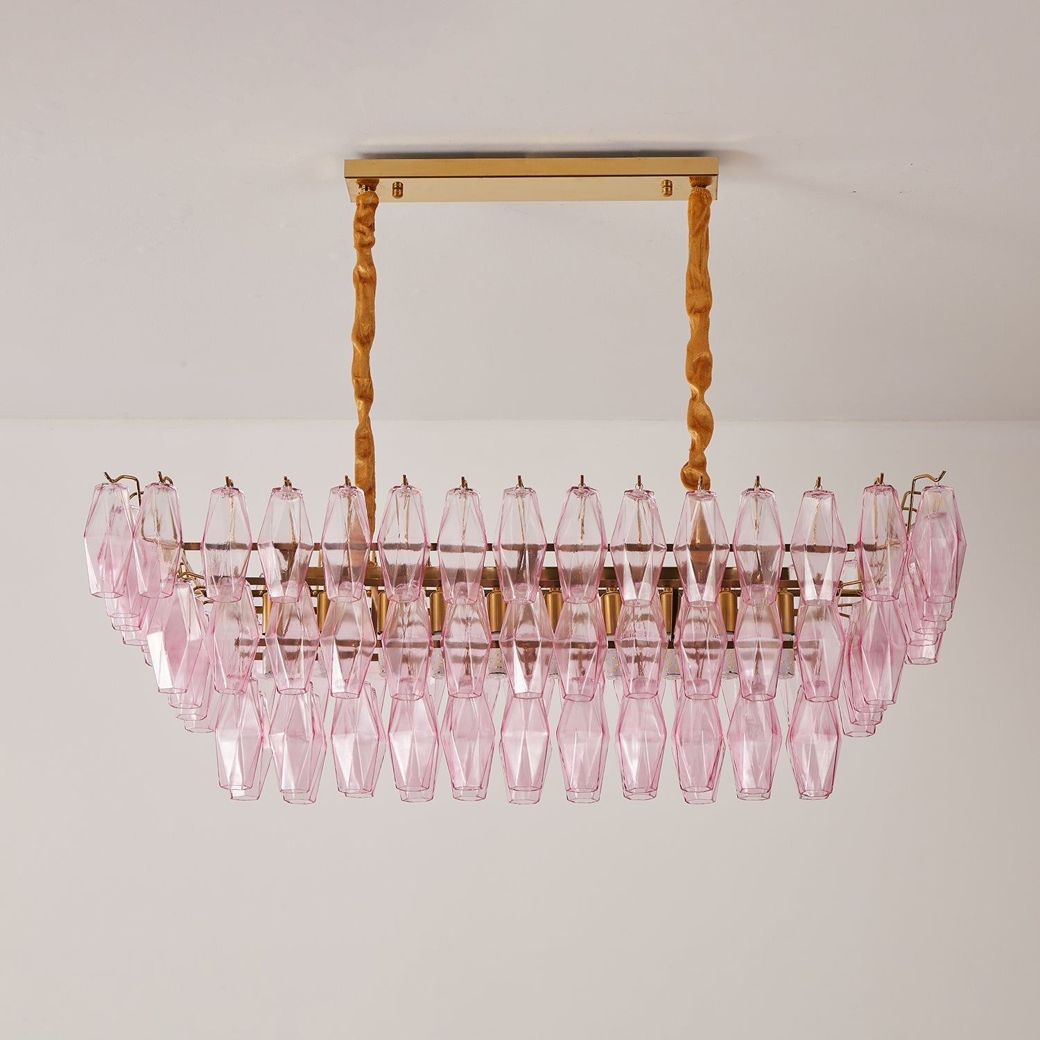 Aurora Chandelier Rose Prism Glass Rectangular Layered