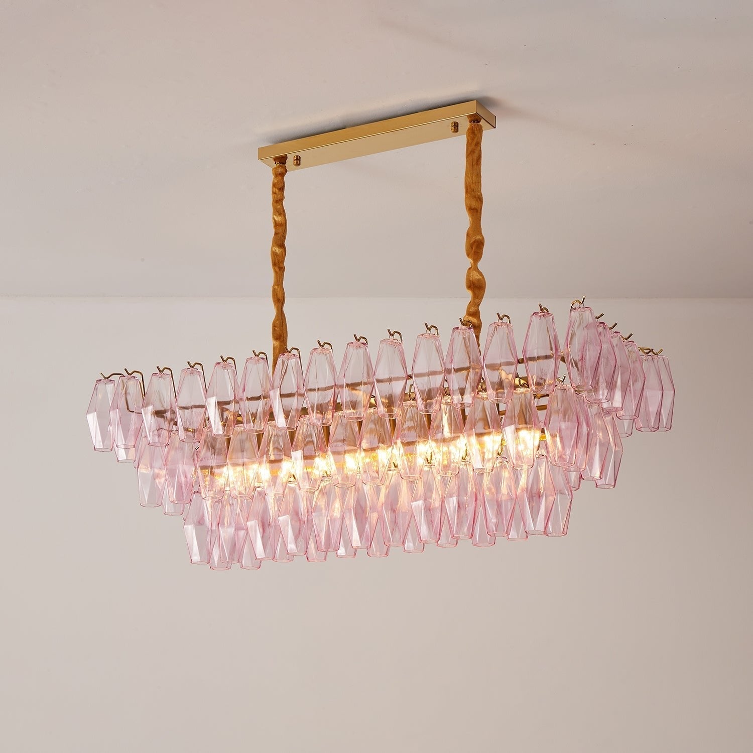 Aurora Chandelier Rose Prism Glass Rectangular Layered