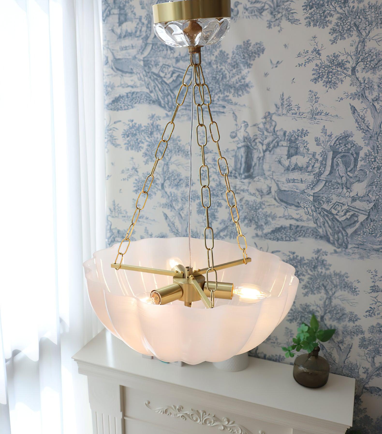 Lustra Chandelier Glass Bowl Brass Chain - Letslighting