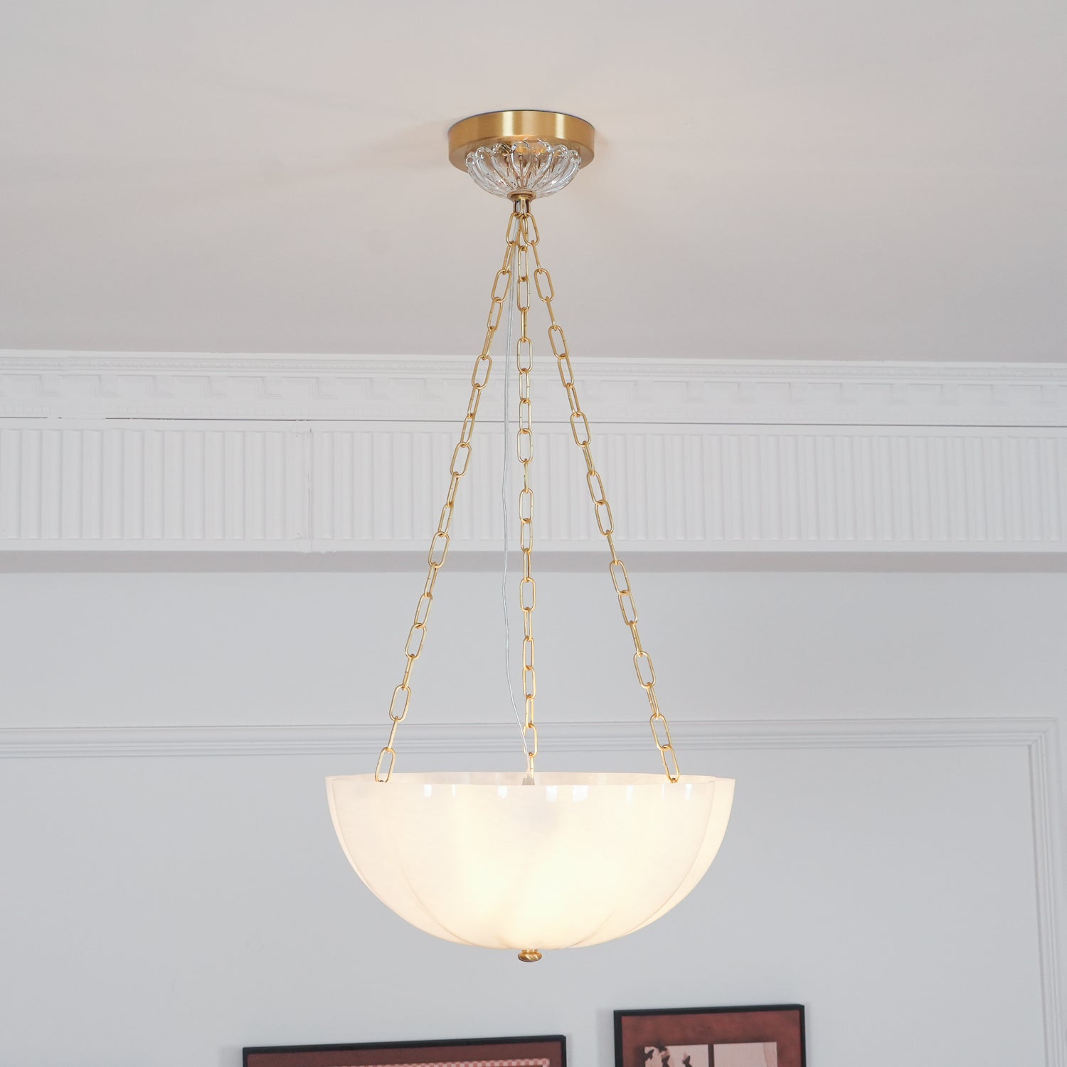 Lustra Chandelier Glass Bowl Brass Chain - Letslighting