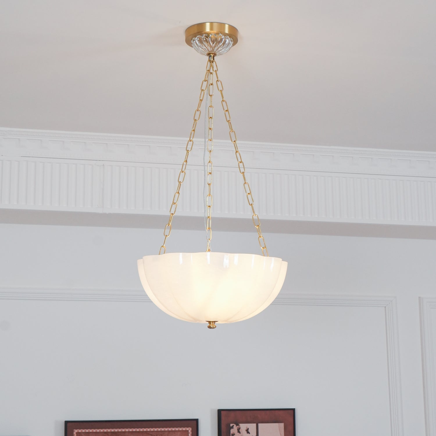 Lustra Chandelier Glass Bowl Brass Chain - Letslighting