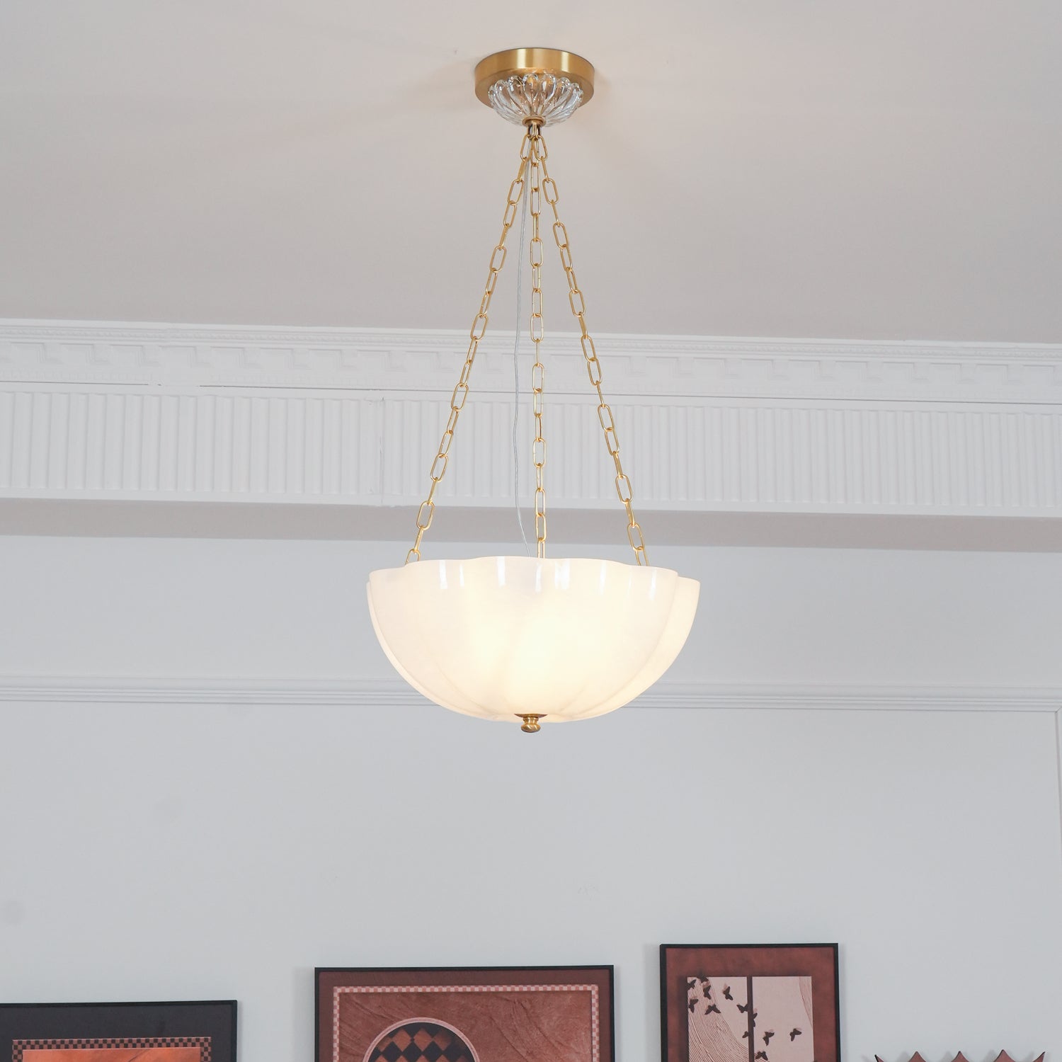 Lustra Chandelier Glass Bowl Brass Chain - Letslighting