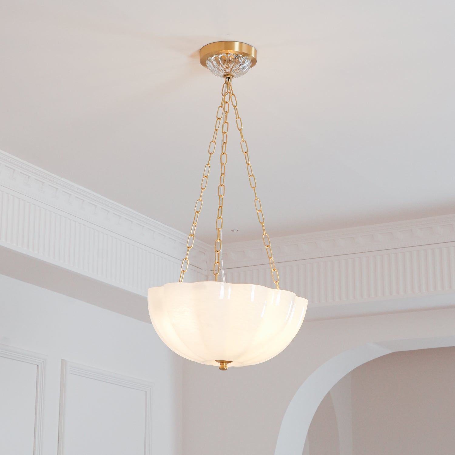 Lustra Chandelier Glass Bowl Brass Chain - Letslighting