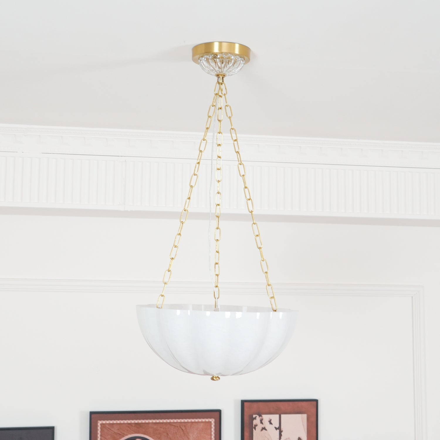 Lustra Chandelier Glass Bowl Brass Chain - Letslighting