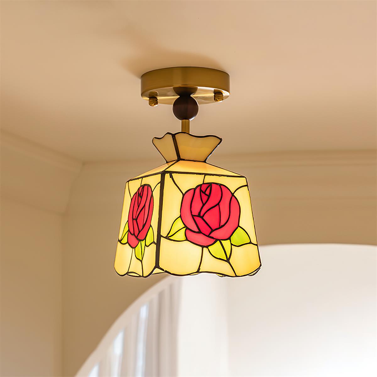Joviel Tiffany Rose Ceiling Light - Letslighting