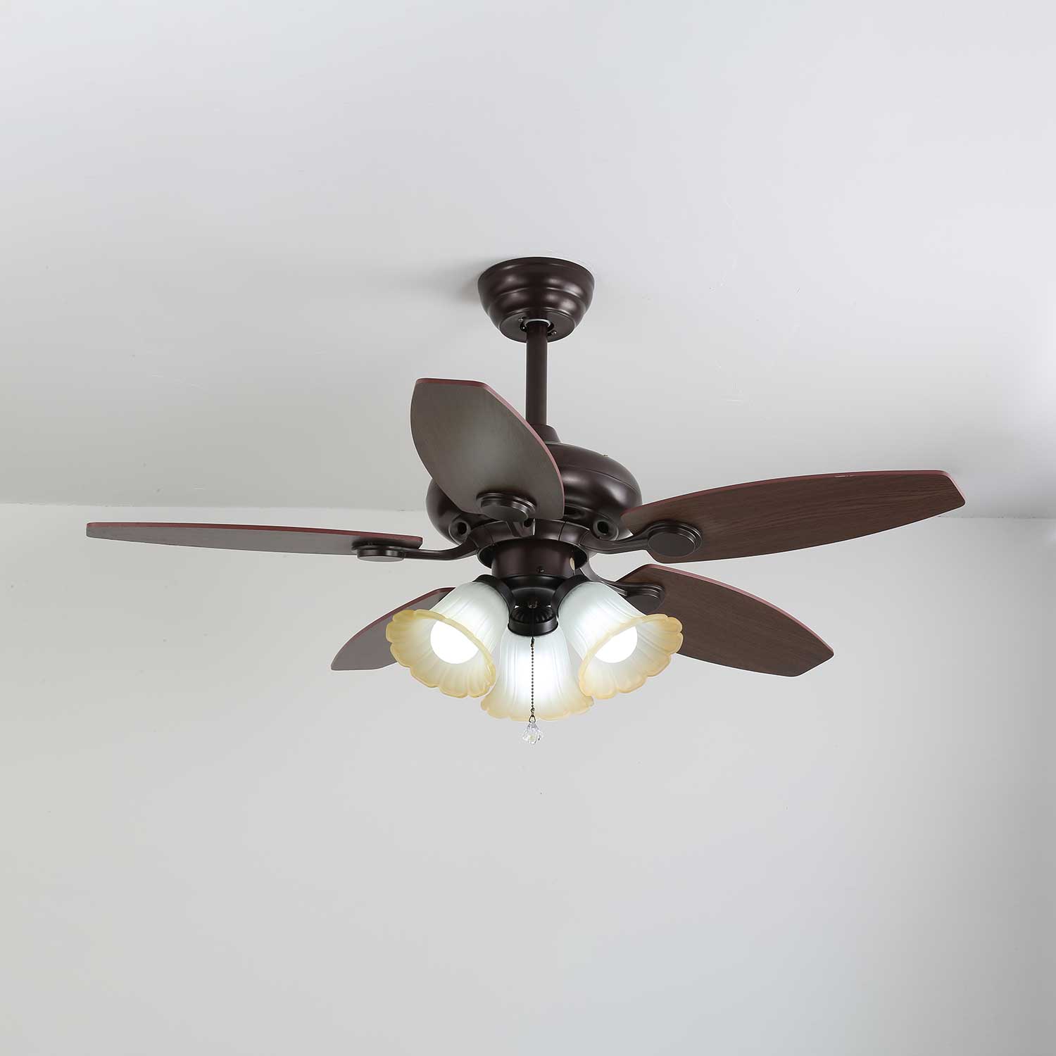 Florence Vintage Wood Glass Ceiling Fan Light - Letslighting