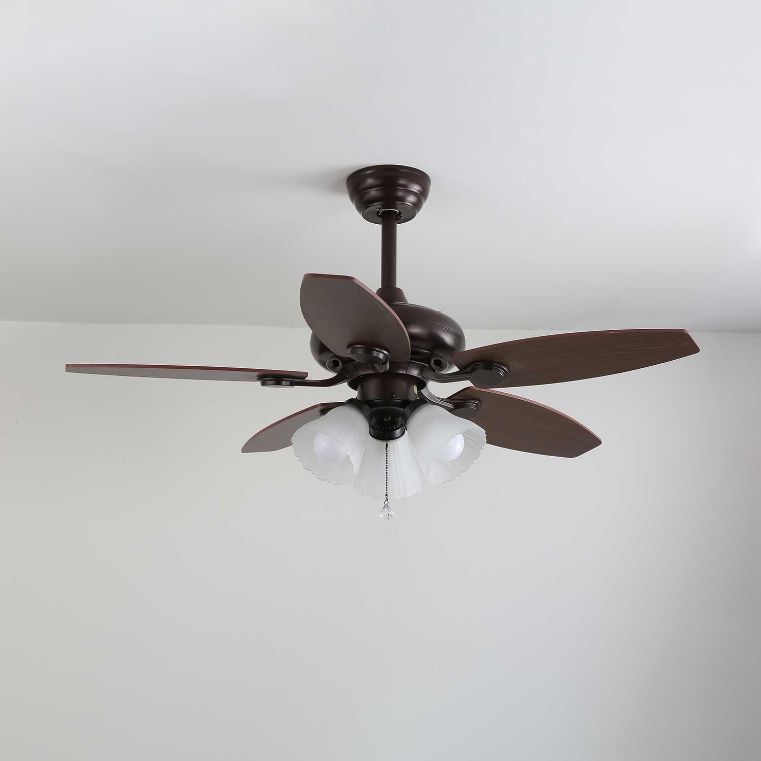 Florence Vintage Wood Glass Ceiling Fan Light - Letslighting