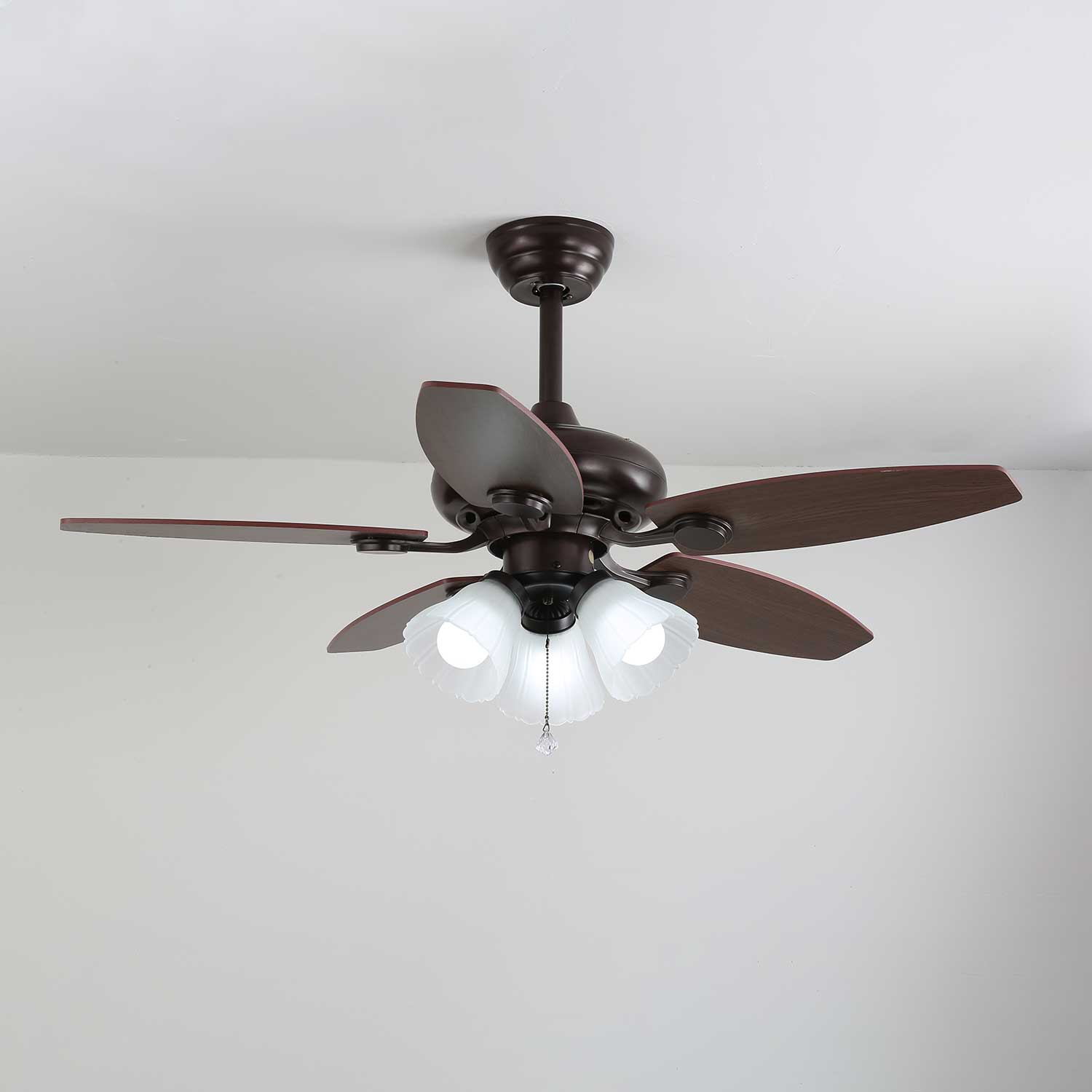 Florence Vintage Wood Glass Ceiling Fan Light - Letslighting