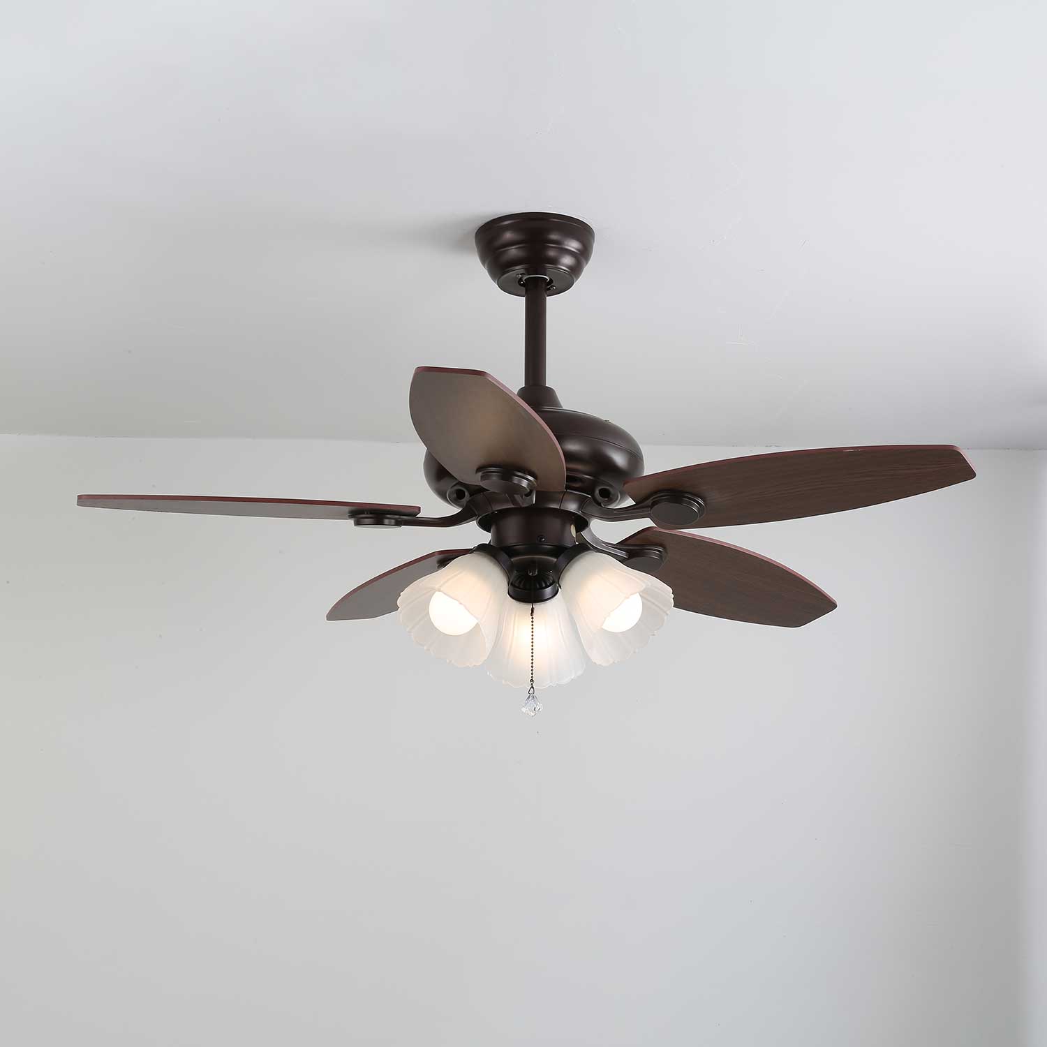 Florence Vintage Wood Glass Ceiling Fan Light - Letslighting