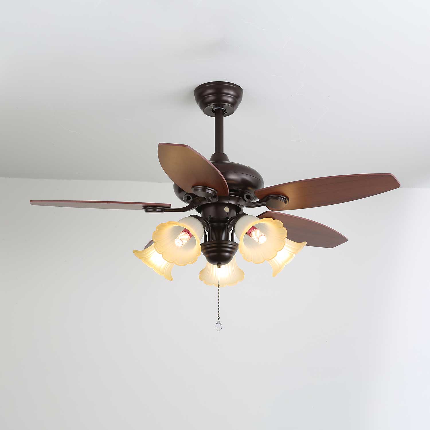 Florence Vintage Wood Glass Ceiling Fan Light - Letslighting