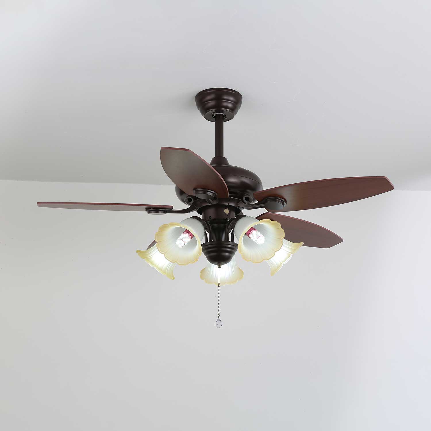 Florence Vintage Wood Glass Ceiling Fan Light - Letslighting