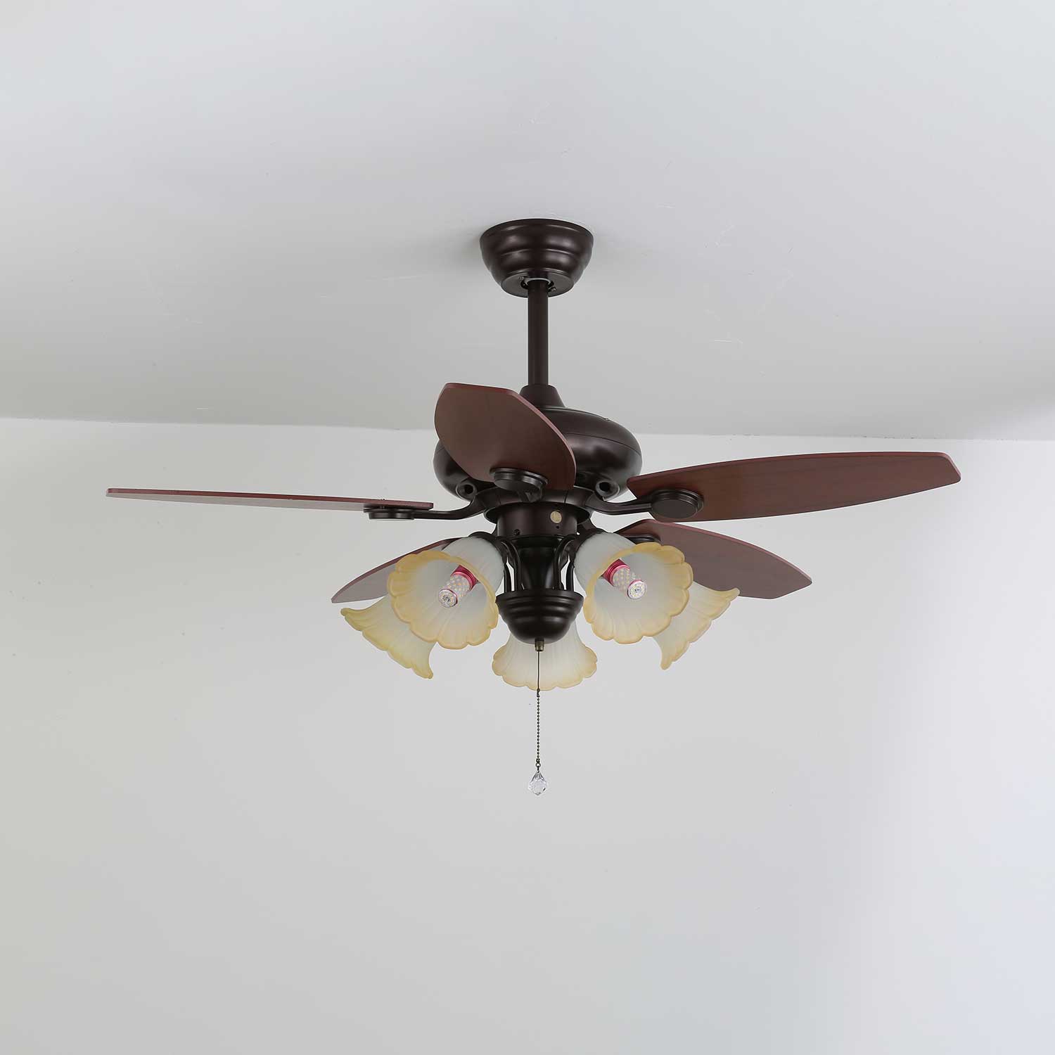 Florence Vintage Wood Glass Ceiling Fan Light - Letslighting