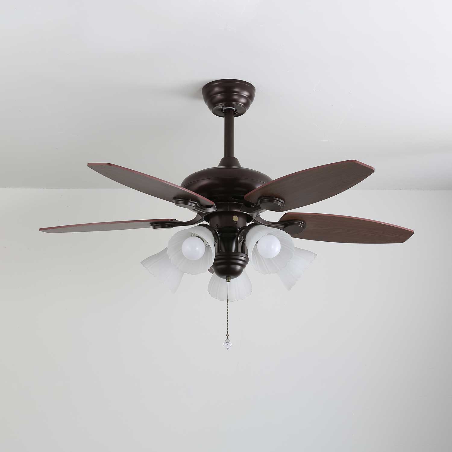 Florence Vintage Wood Glass Ceiling Fan Light - Letslighting