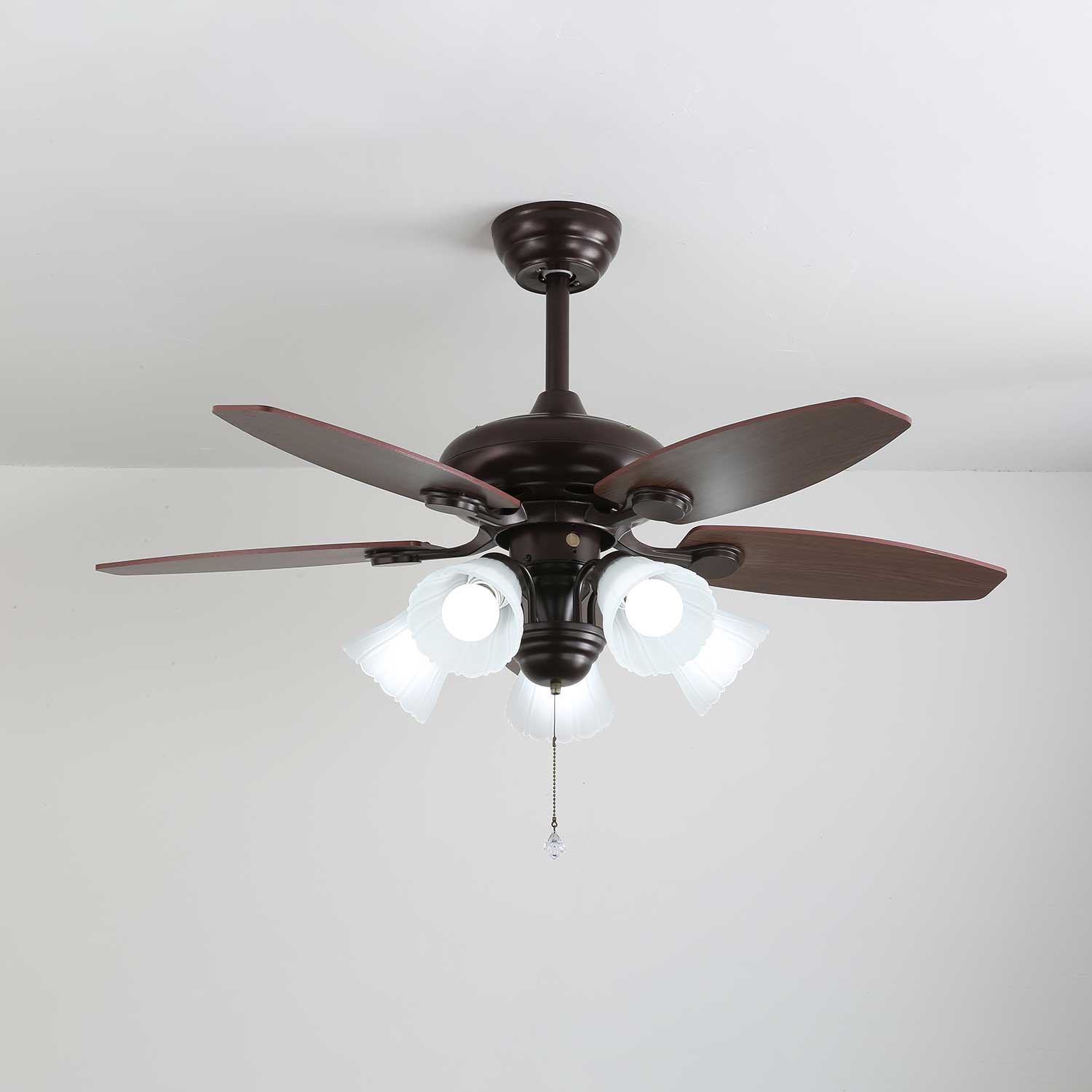 Florence Vintage Wood Glass Ceiling Fan Light - Letslighting