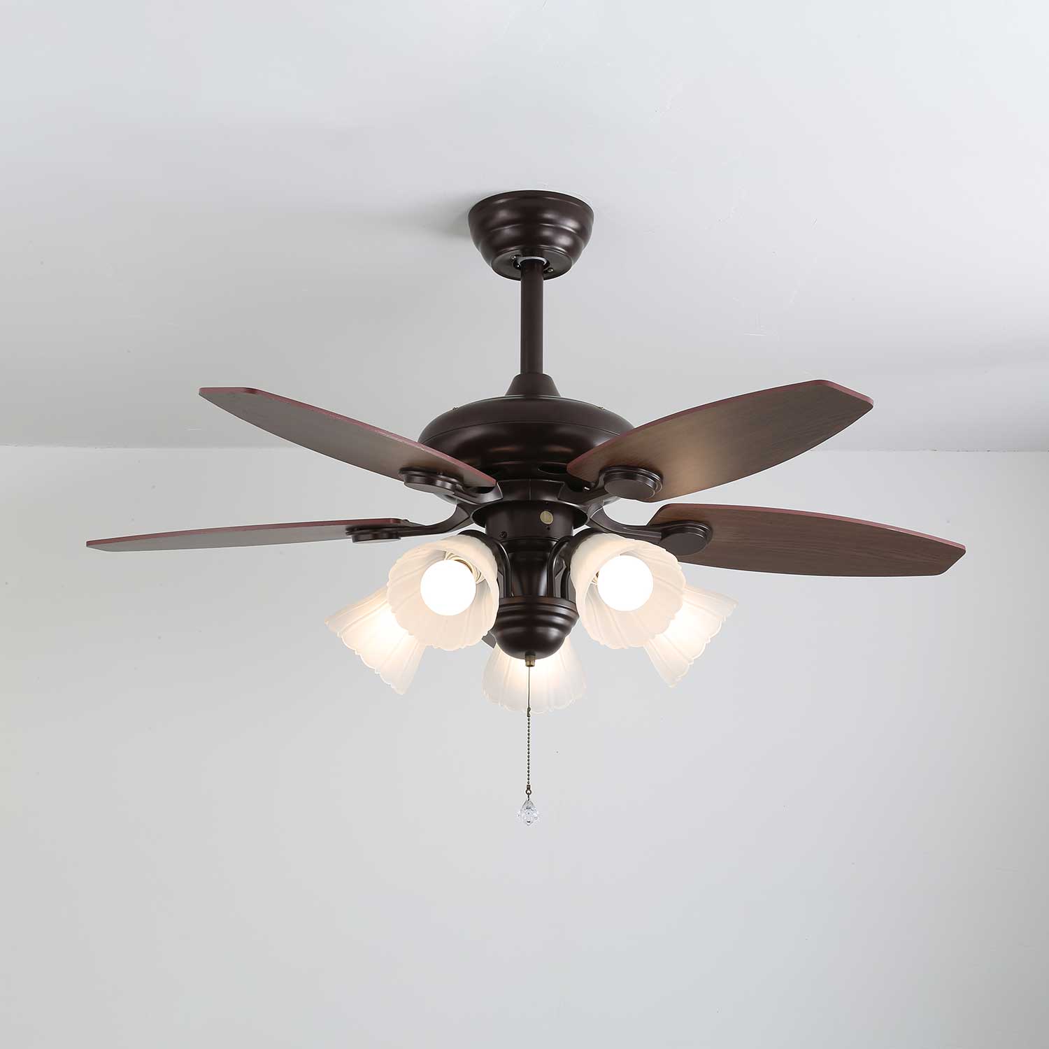 Florence Vintage Wood Glass Ceiling Fan Light - Letslighting