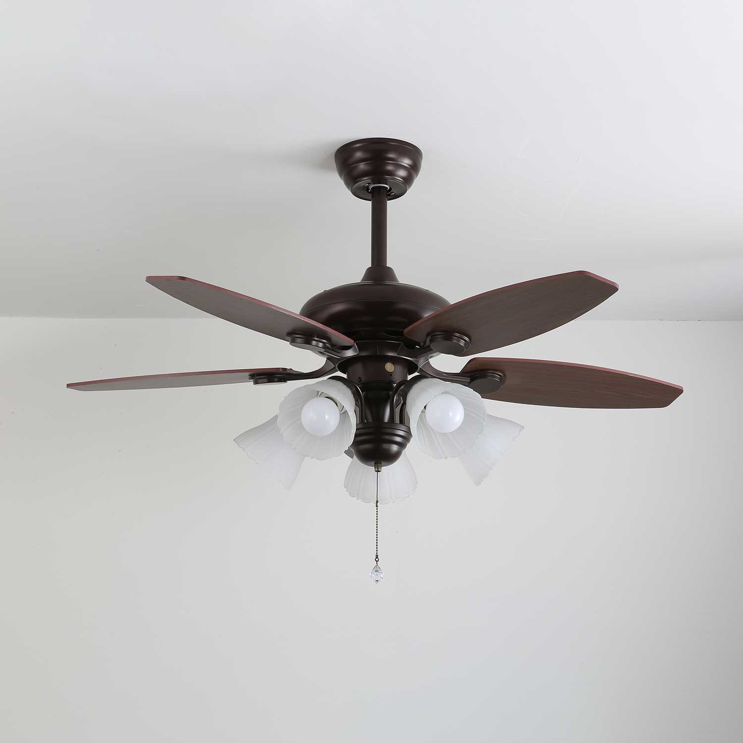 Florence Vintage Wood Glass Ceiling Fan Light - Letslighting