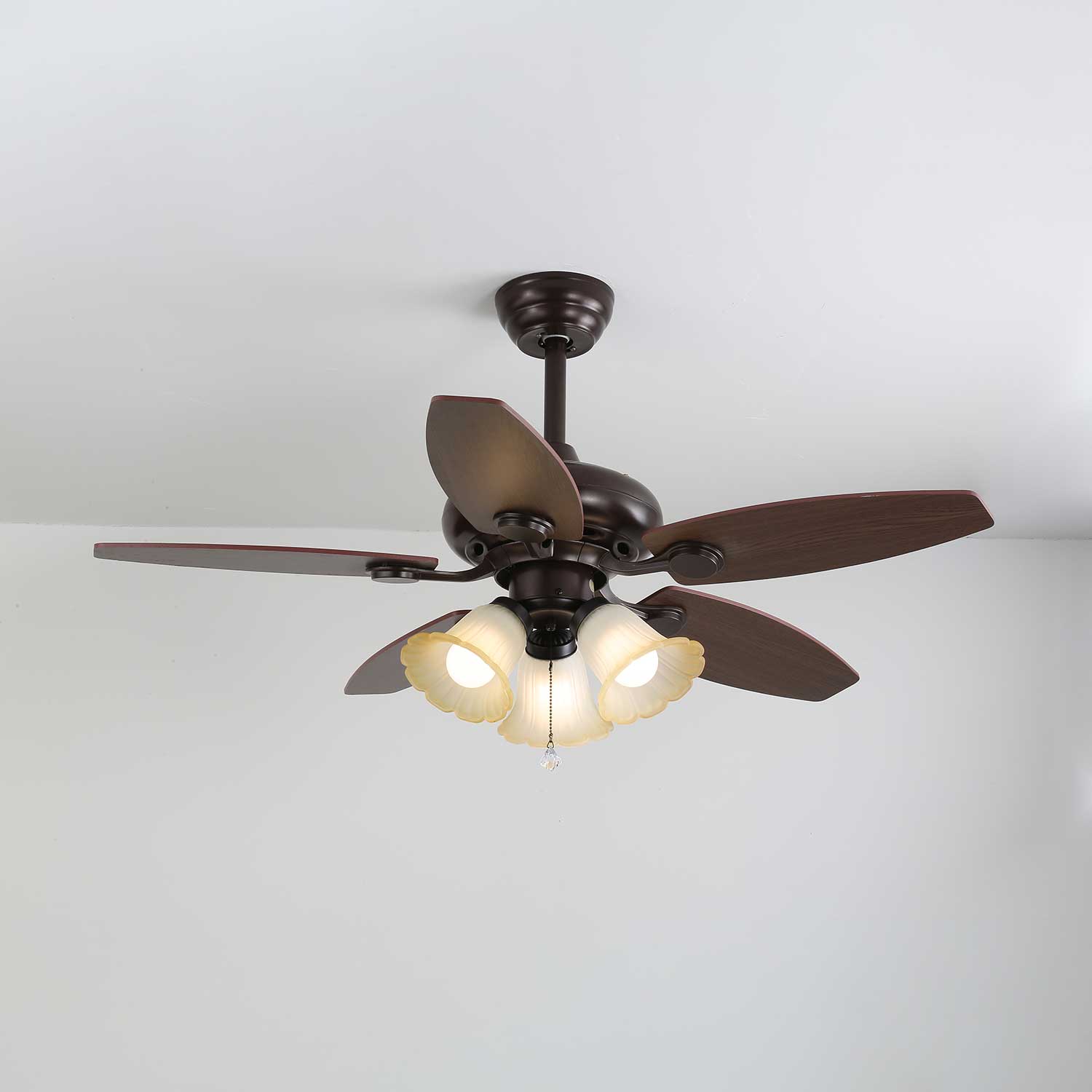 Florence Vintage Wood Glass Ceiling Fan Light - Letslighting