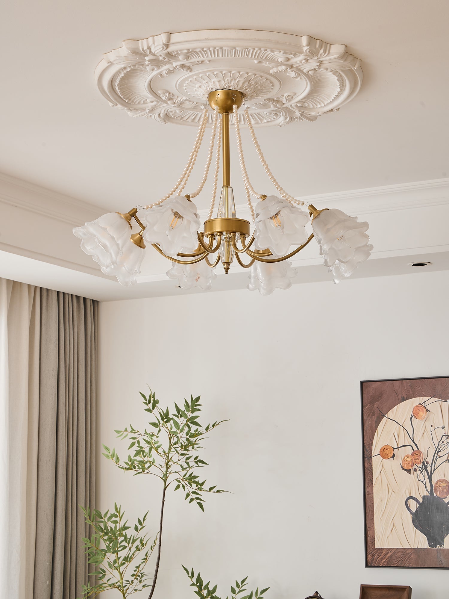 Allirila Traditional Elegance Vintage Bloom Pearls Glass Chandelier - Letslighting