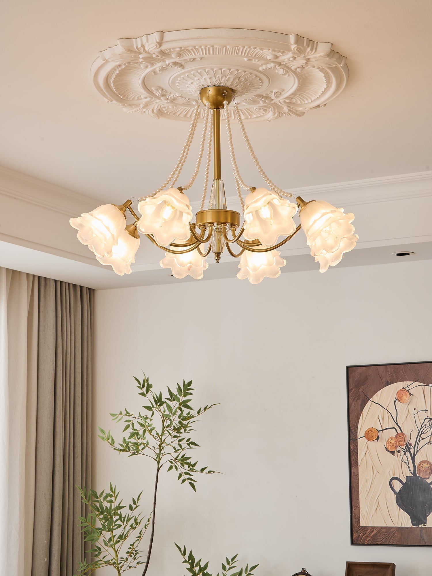 Allirila Traditional Elegance Vintage Bloom Pearls Glass Chandelier - Letslighting
