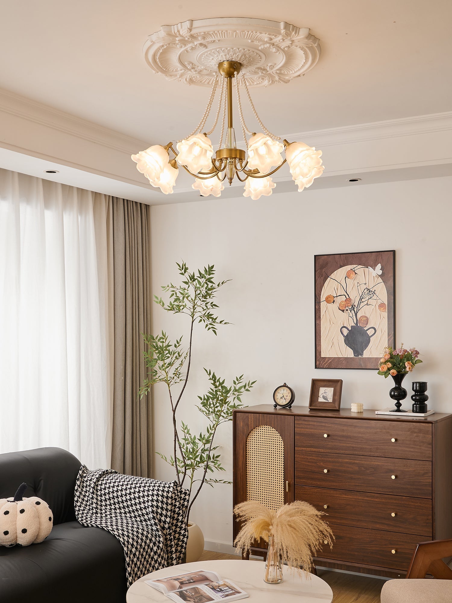 Allirila Traditional Elegance Vintage Bloom Pearls Glass Chandelier - Letslighting