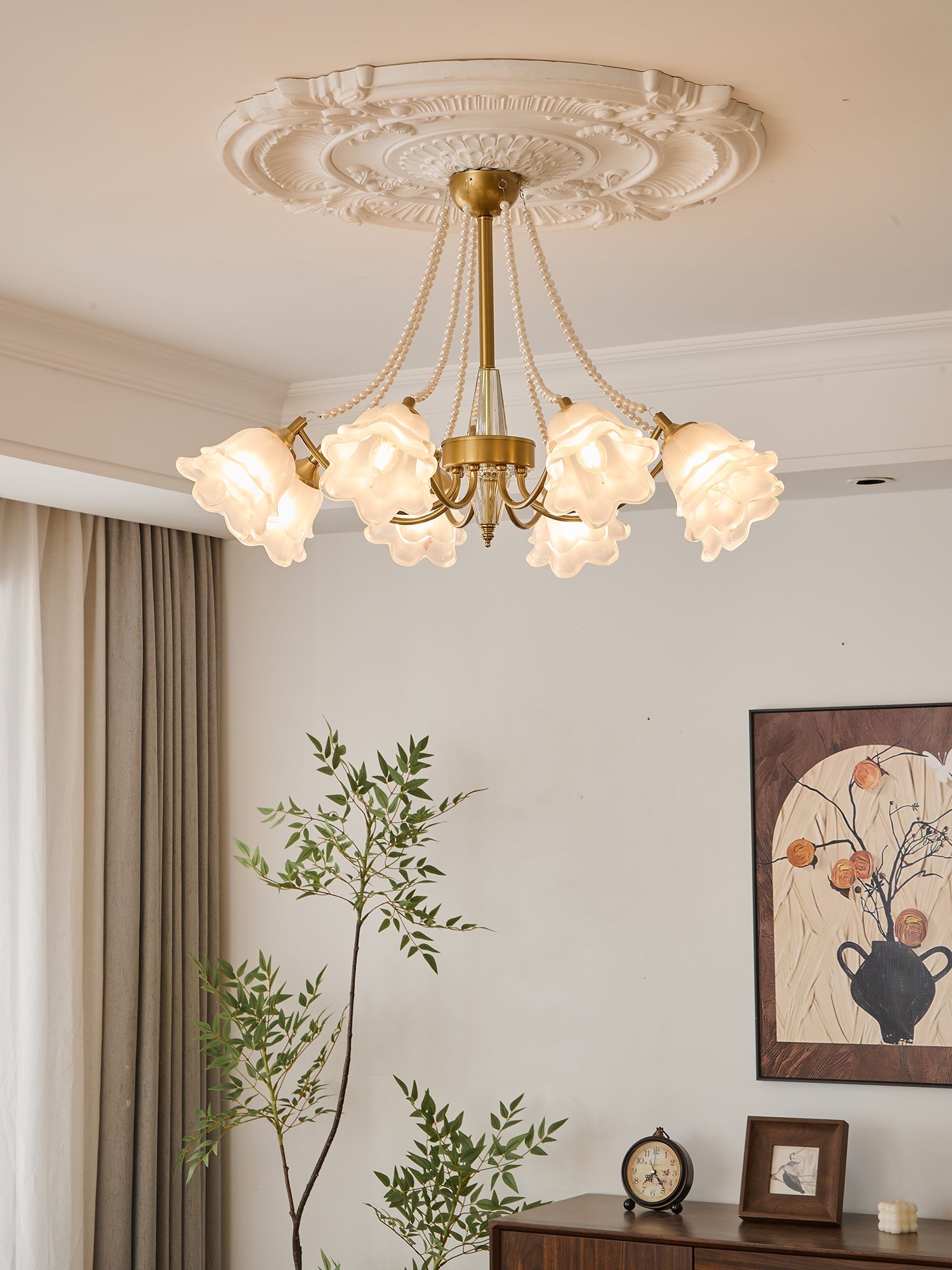 Allirila Traditional Elegance Vintage Bloom Pearls Glass Chandelier - Letslighting