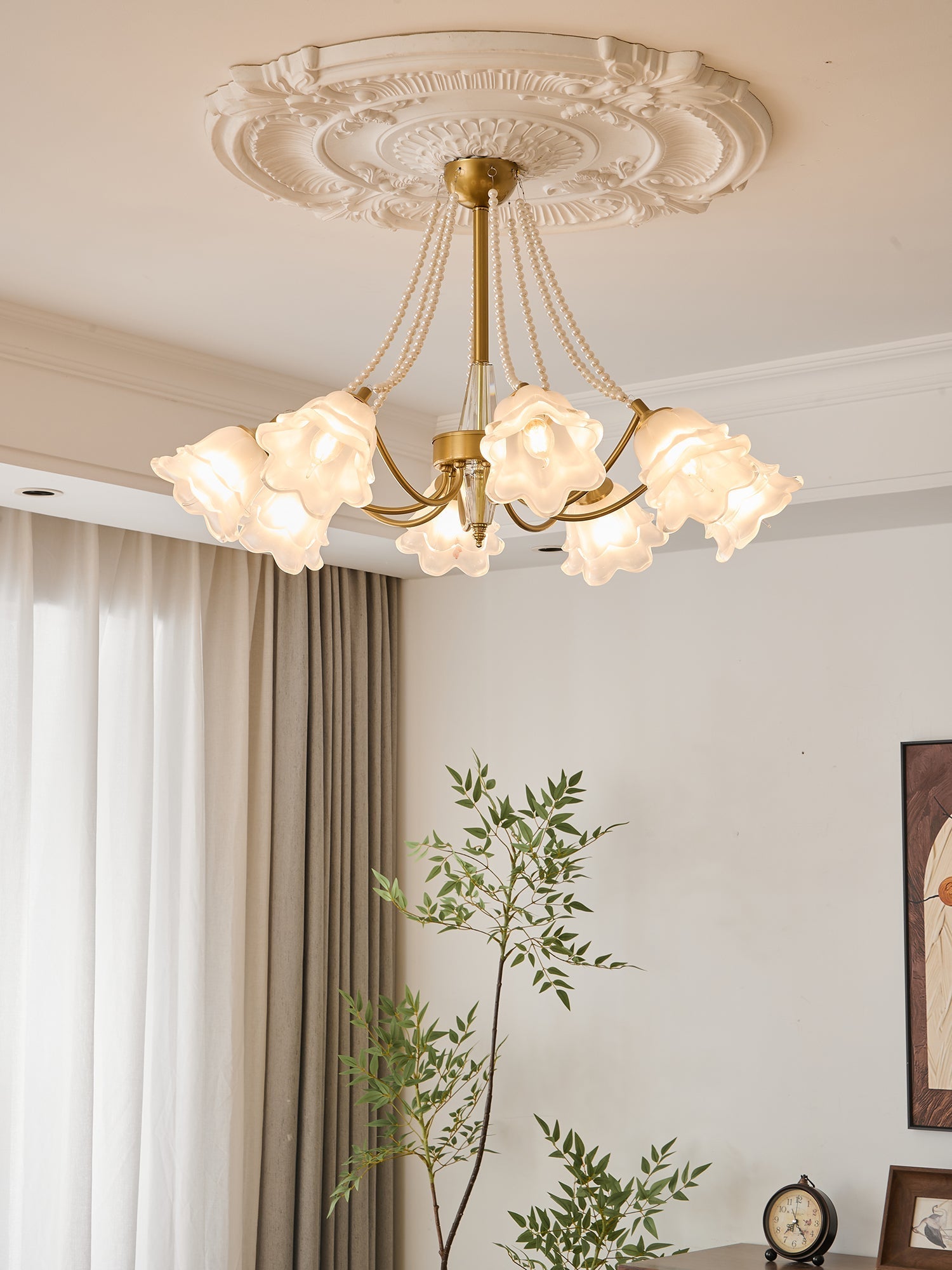 Allirila Traditional Elegance Vintage Bloom Pearls Glass Chandelier - Letslighting