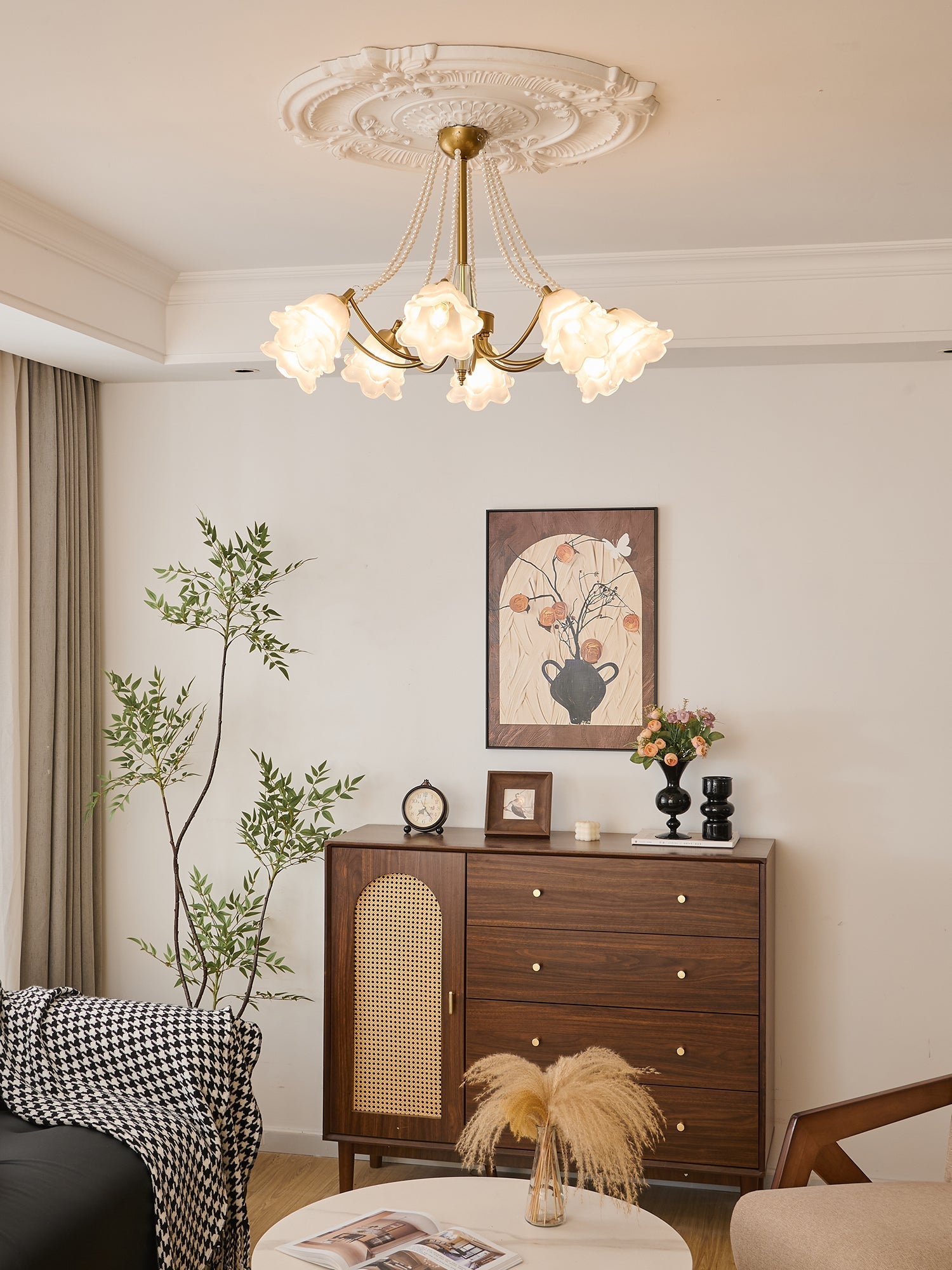 Allirila Traditional Elegance Vintage Bloom Pearls Glass Chandelier - Letslighting