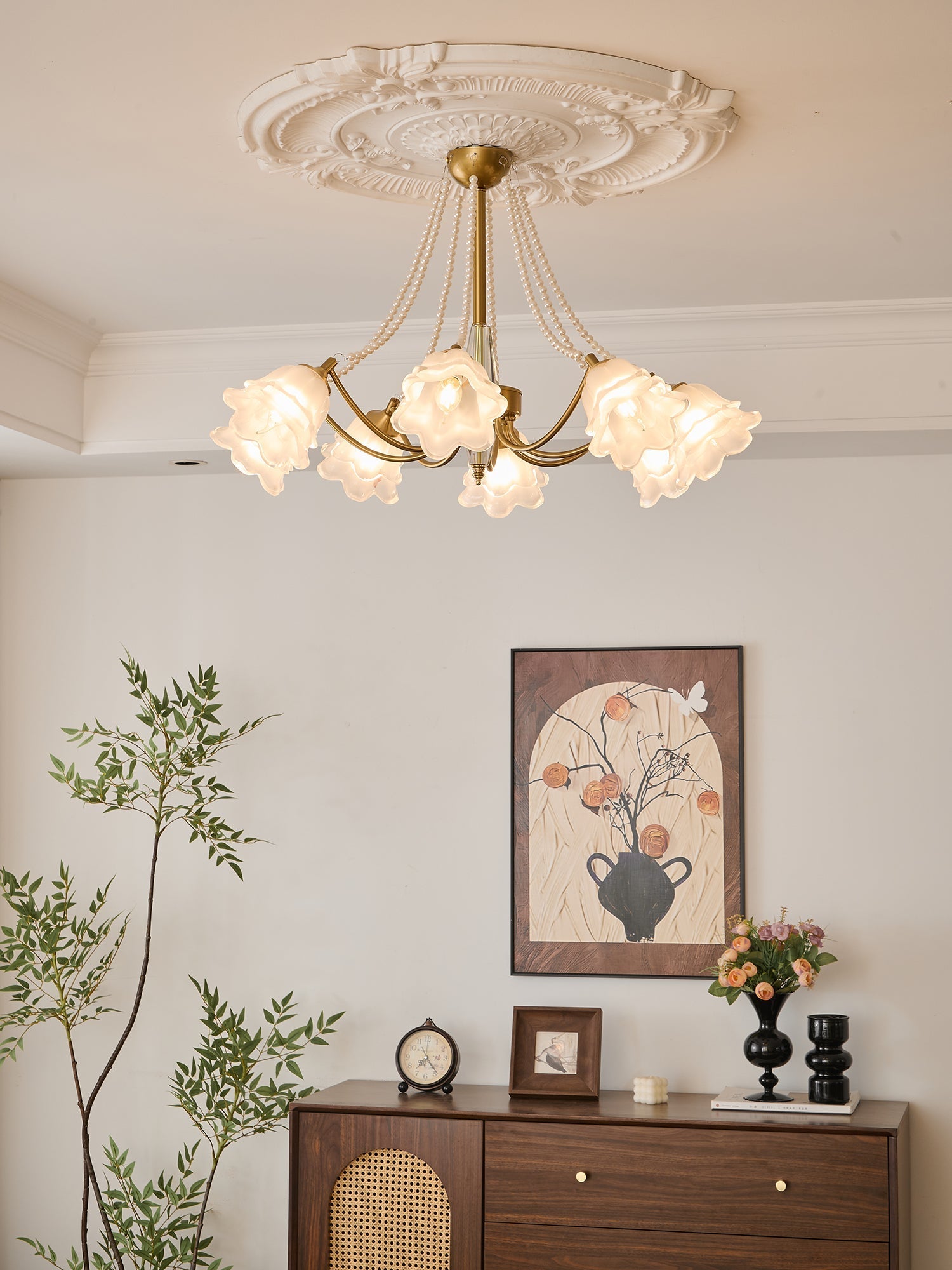 Allirila Traditional Elegance Vintage Bloom Pearls Glass Chandelier - Letslighting