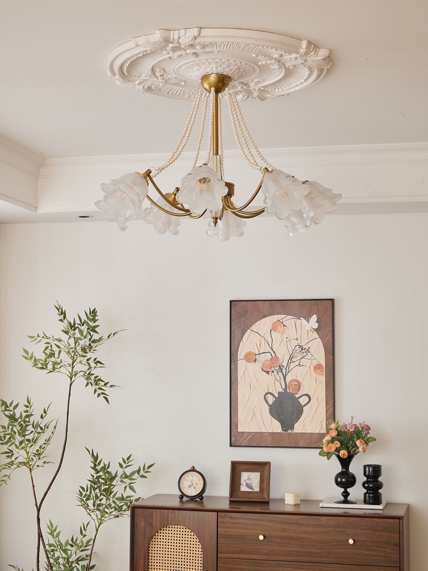Allirila Traditional Elegance Vintage Bloom Pearls Glass Chandelier - Letslighting