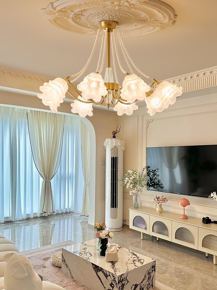 Allirila Traditional Elegance Vintage Bloom Pearls Glass Chandelier - Letslighting
