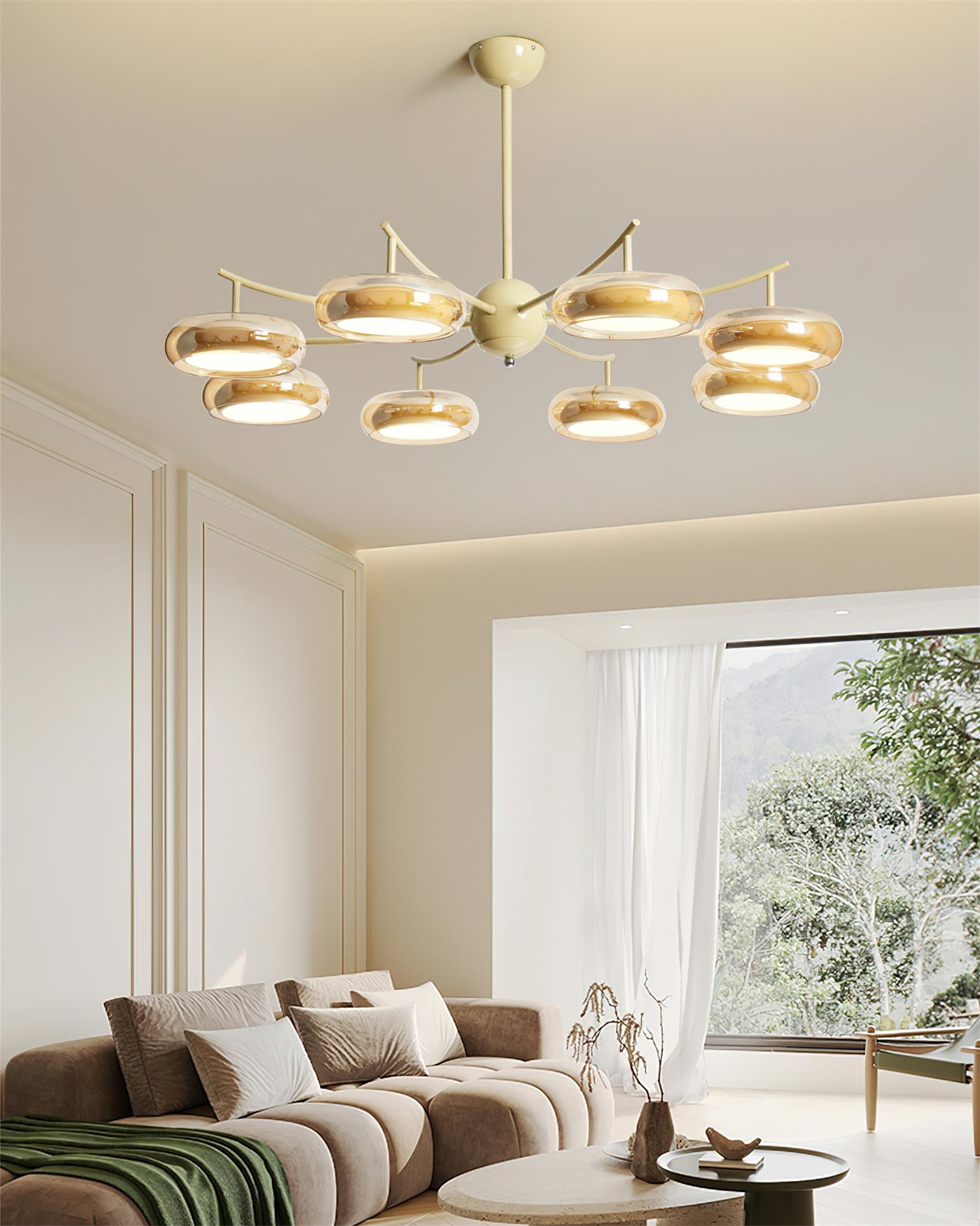Rotan Chandelier Glass Orbs Cream Serene - Letslighting