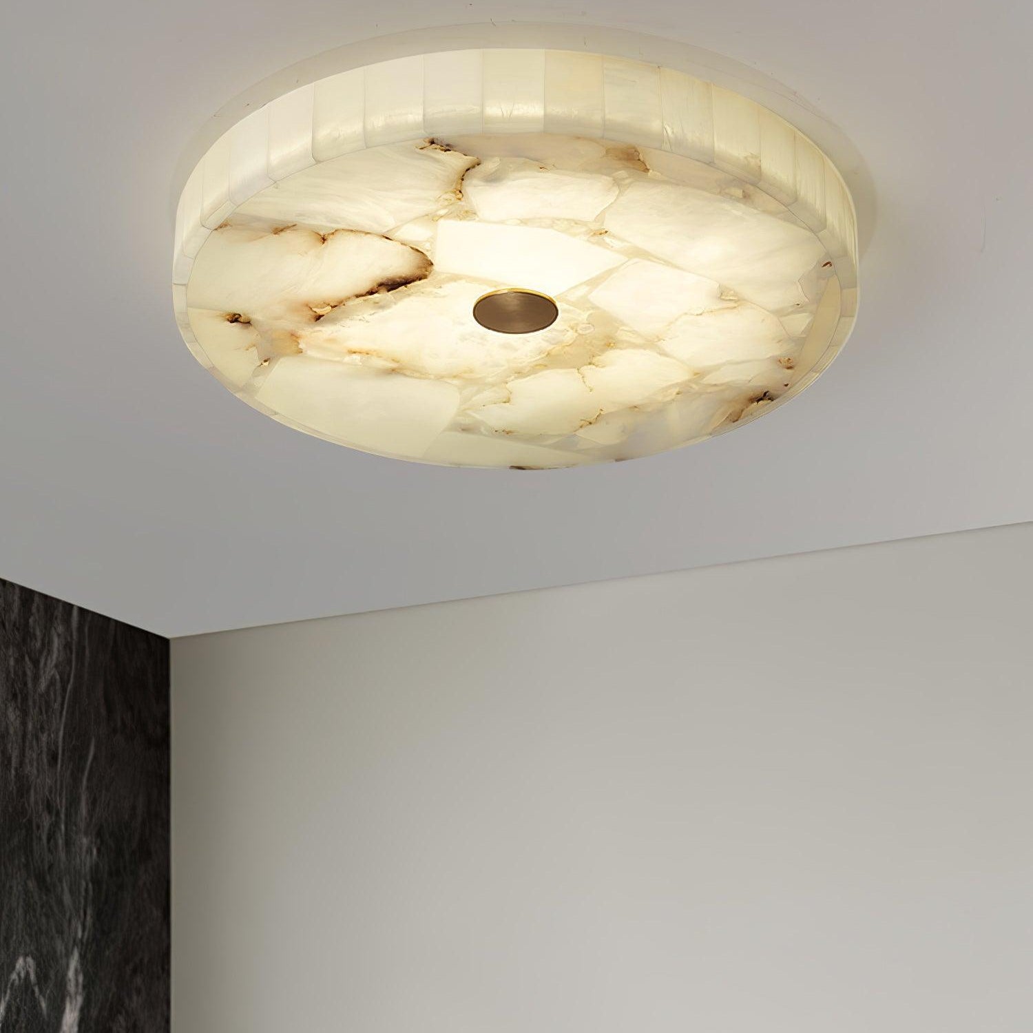 Ciphayra Minimalist Alabaster Round Flushmount Ceiling Light - Letslighting