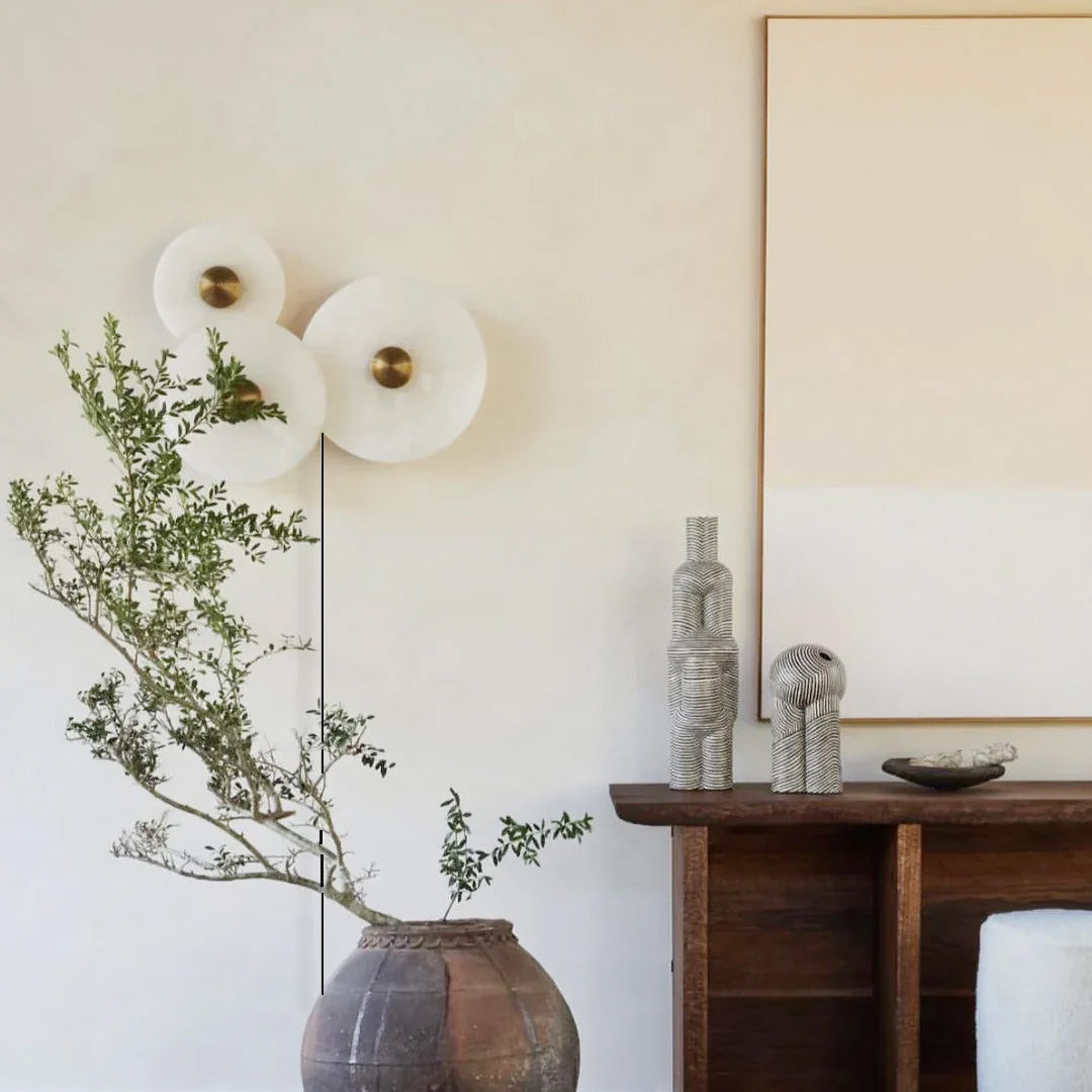Round Alabaster Plug-In Wall Lamp Trio - Letslighting