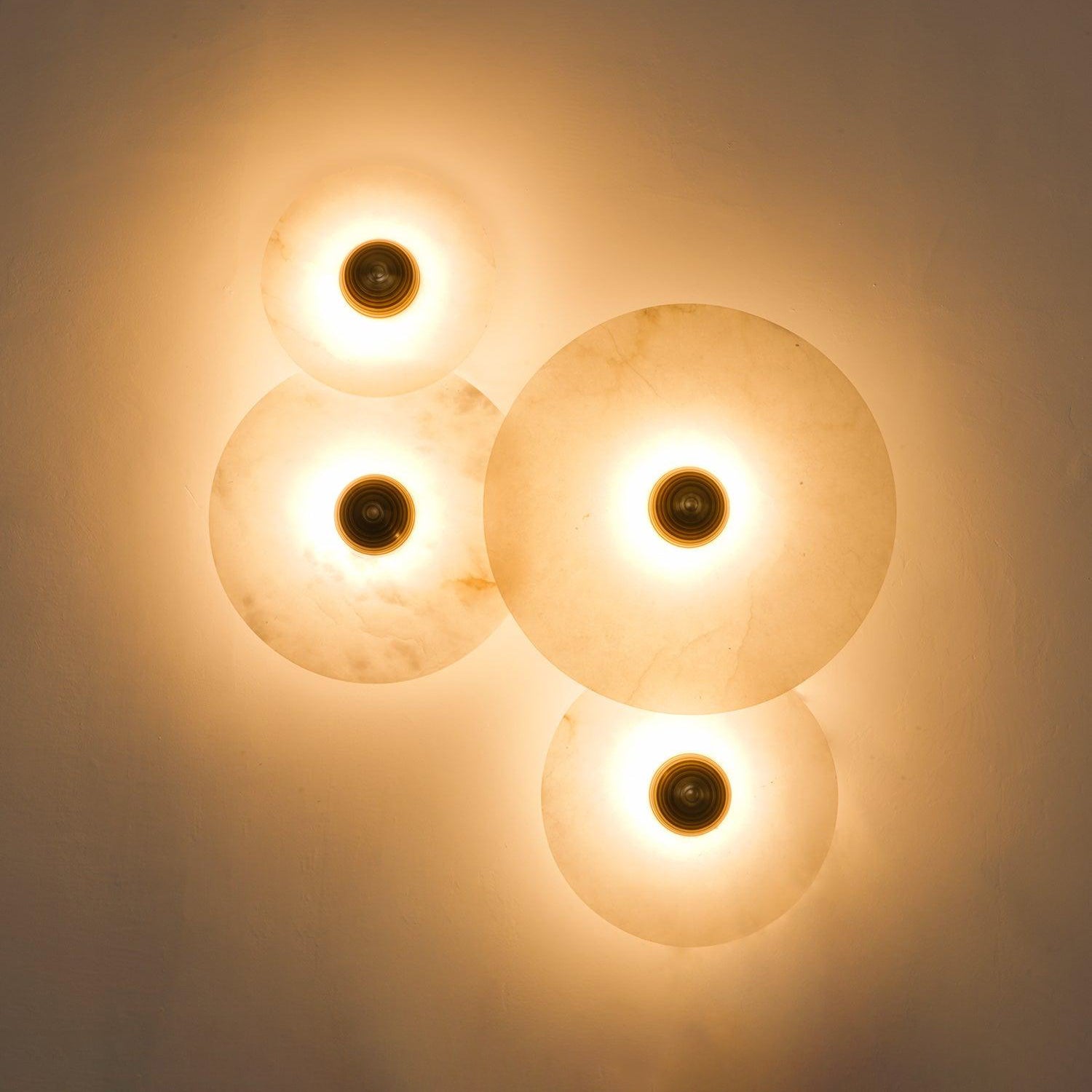 Round Wall Lamp Alabaster Fluted Brass - Letslighting