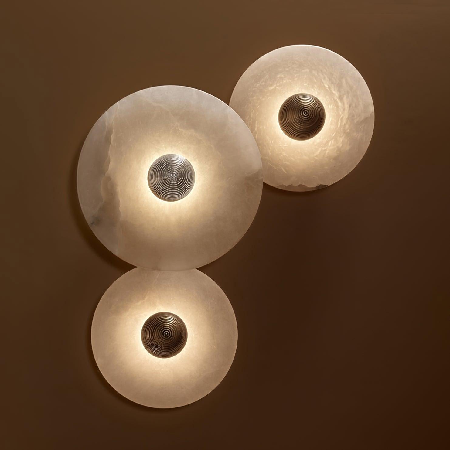 Round Wall Lamp Alabaster Fluted Brass - Letslighting